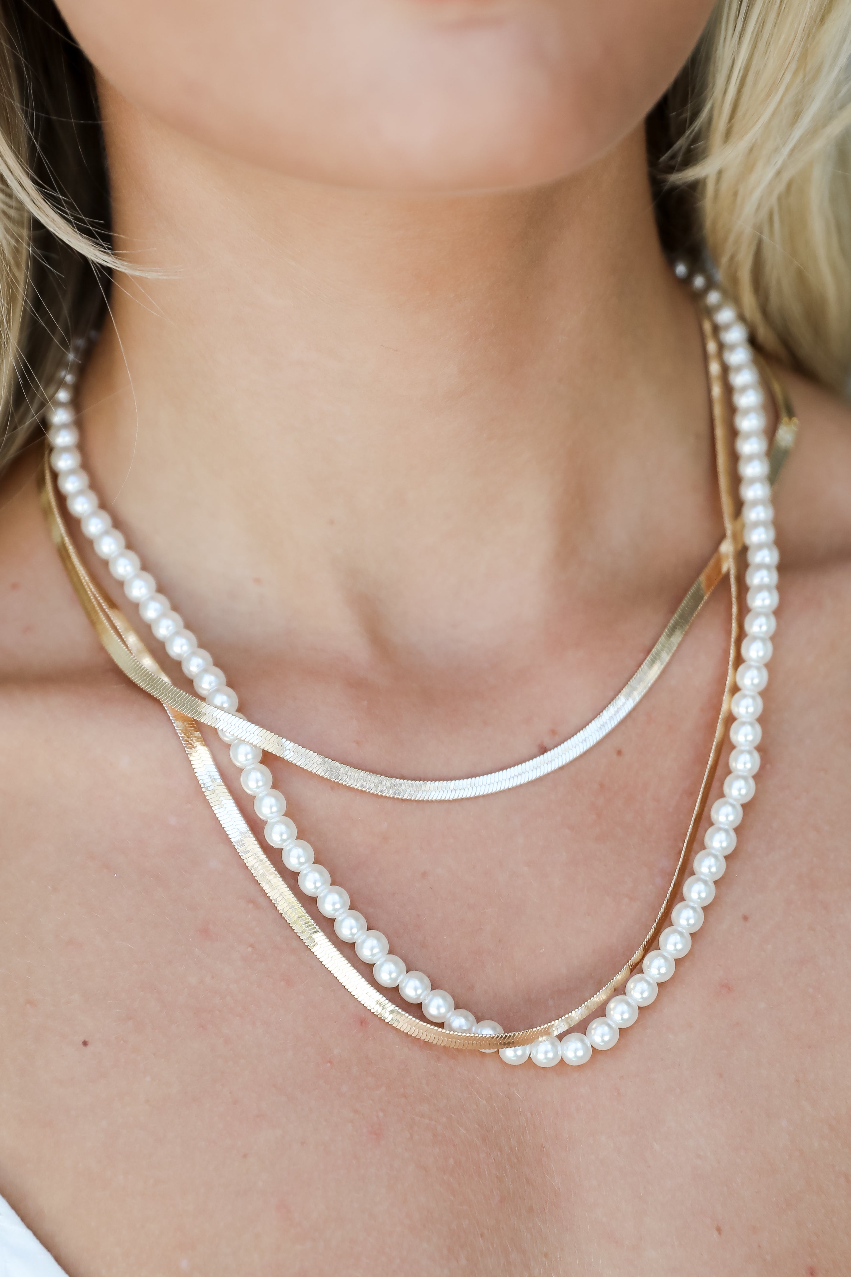 FINAL SALE - Katy Gold Pearl Layered Chain Necklace