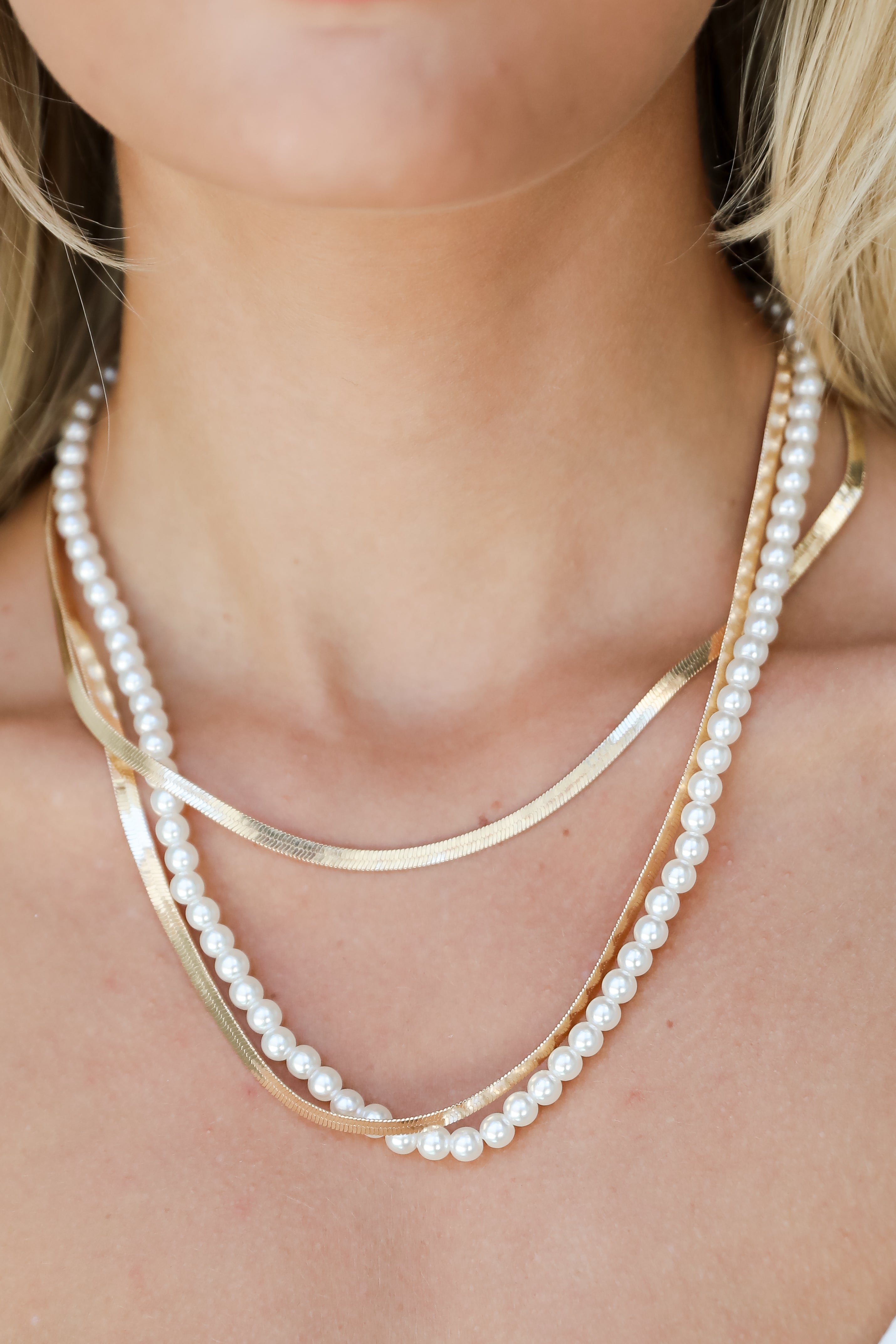 FINAL SALE - Katy Gold Pearl Layered Chain Necklace