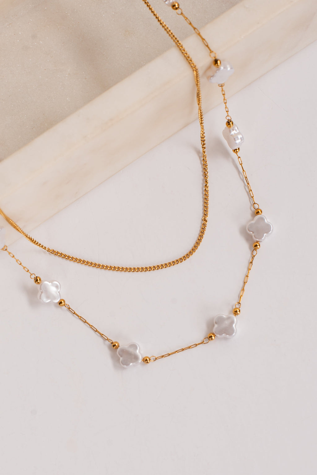 Kenzie Gold Pearl Quatrefoil Layered Necklace