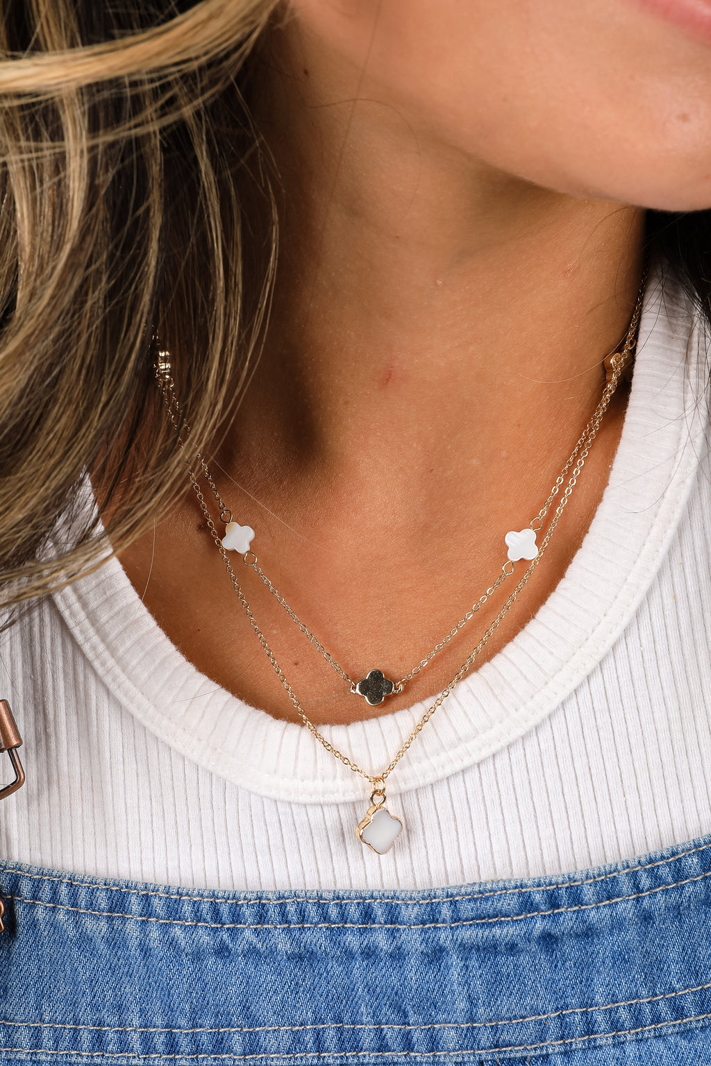 Sawyer Gold Quatrefoil Layered Chain Necklace