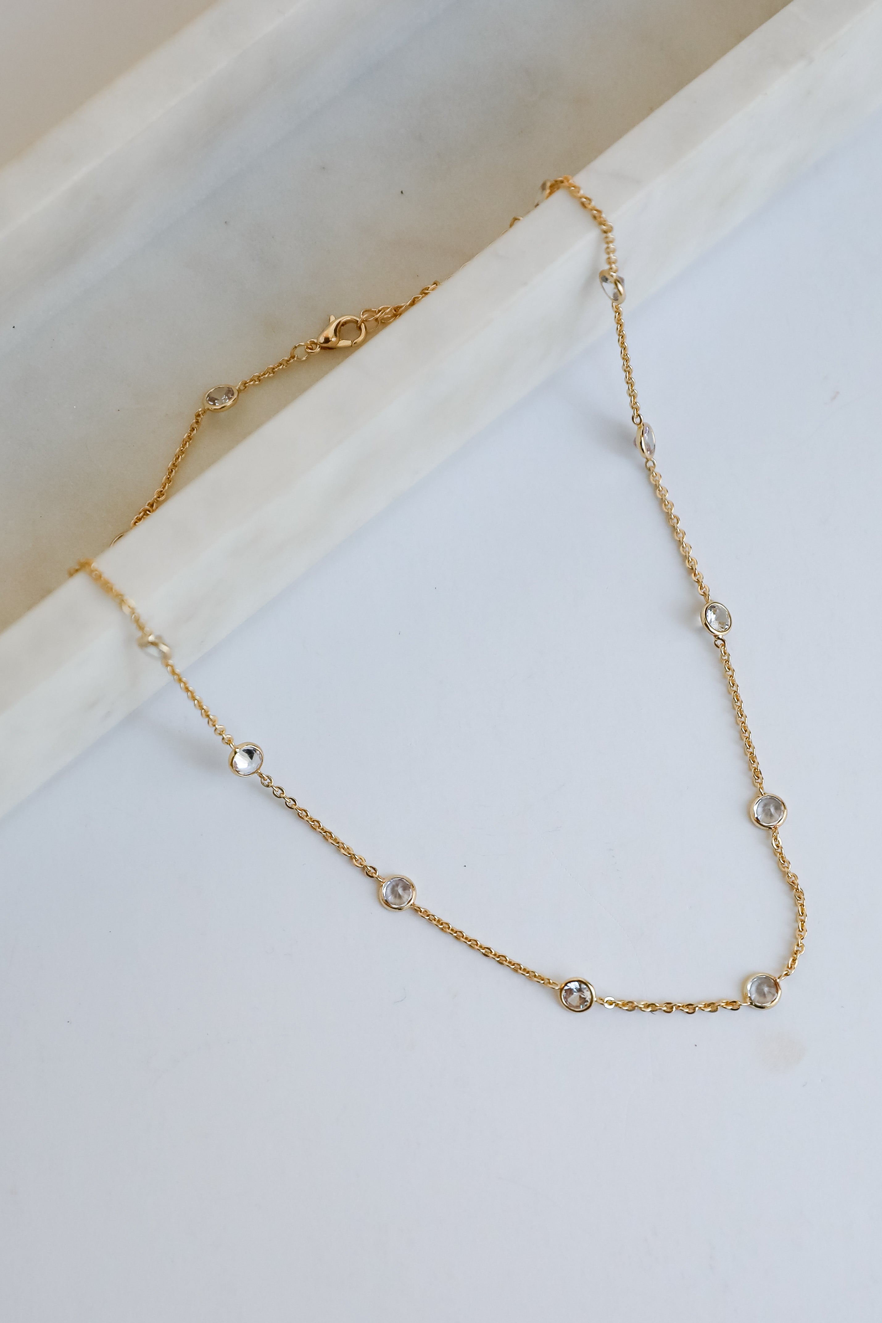 Claire Gold Rhinestone Charm Necklace