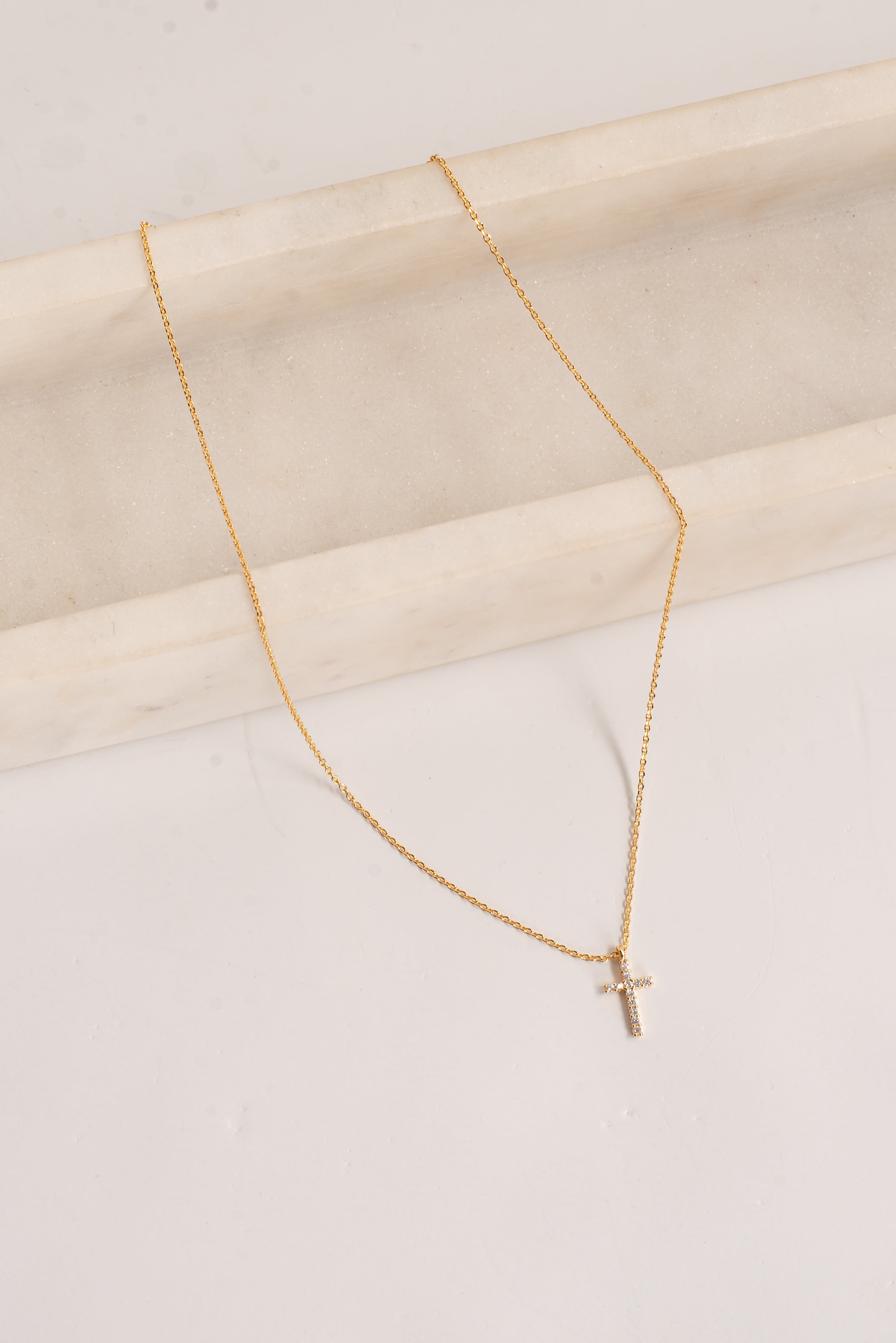 Harlow Gold Rhinestone Cross Charm Necklace