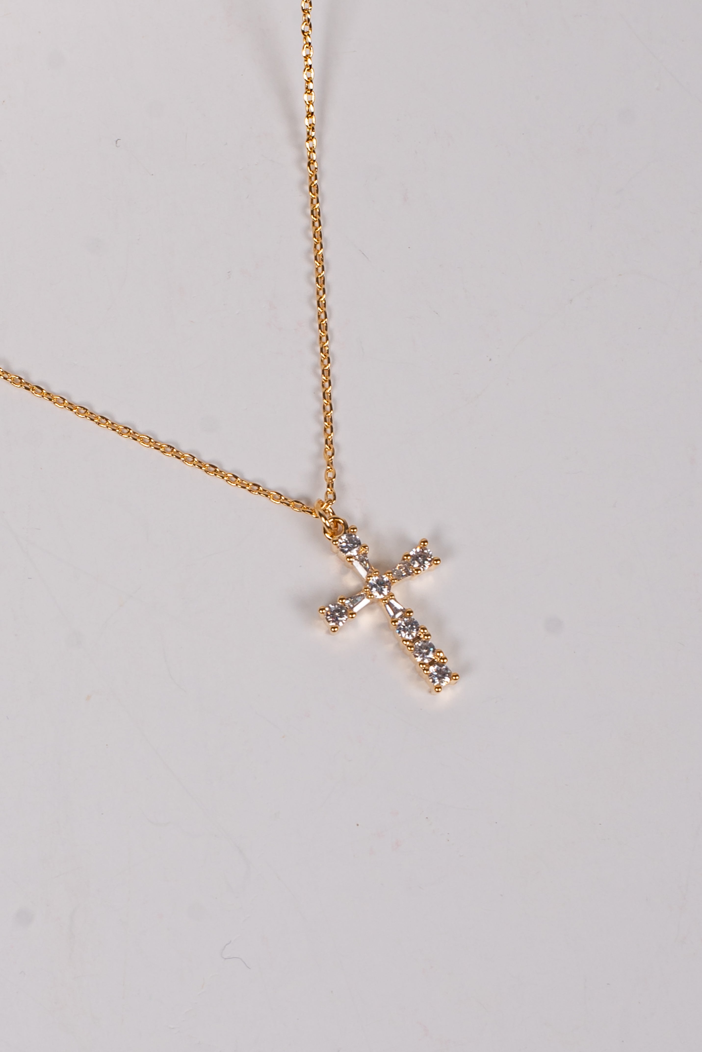 Wren Gold Rhinestone Cross Charm Necklace