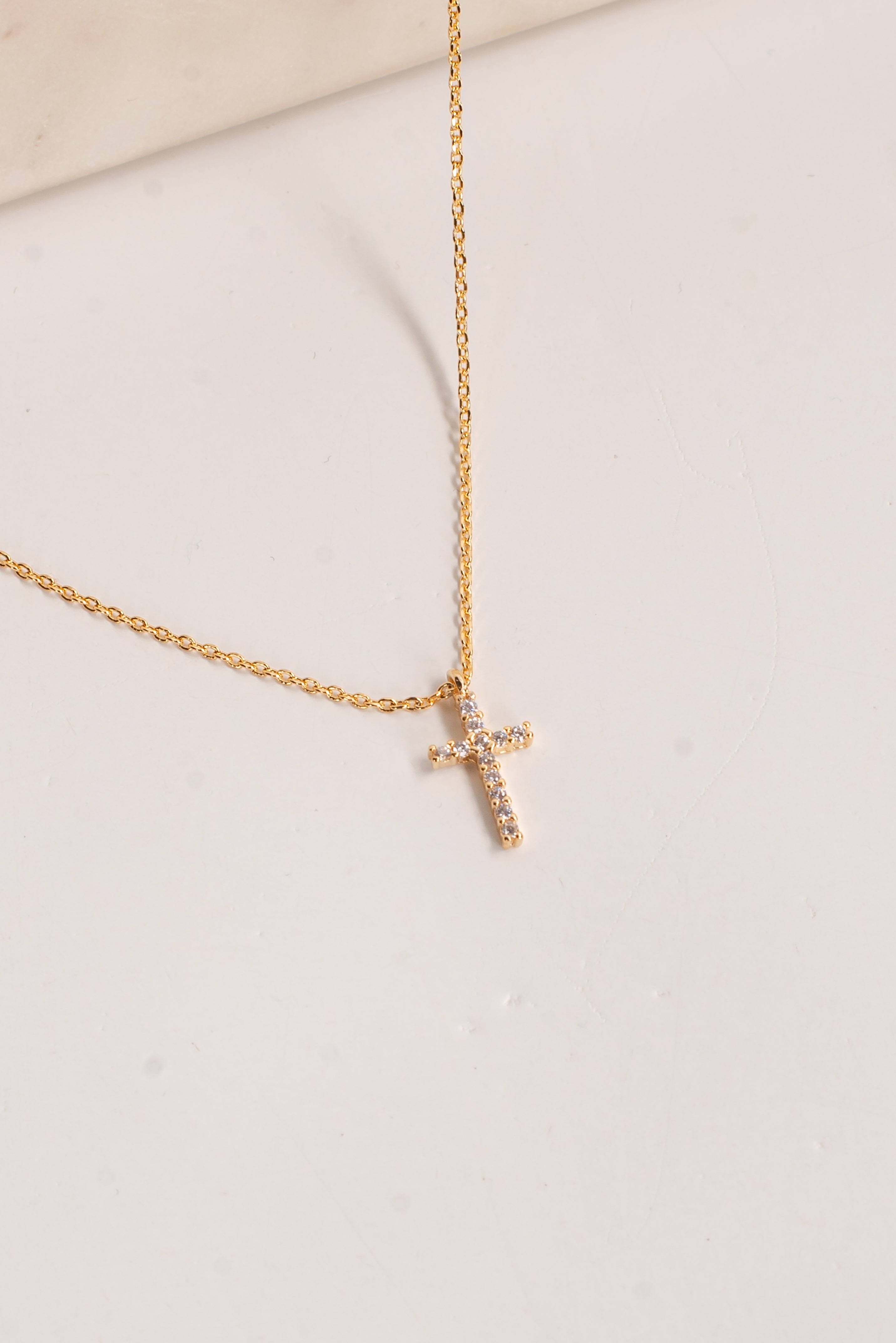 Harlow Gold Rhinestone Cross Charm Necklace