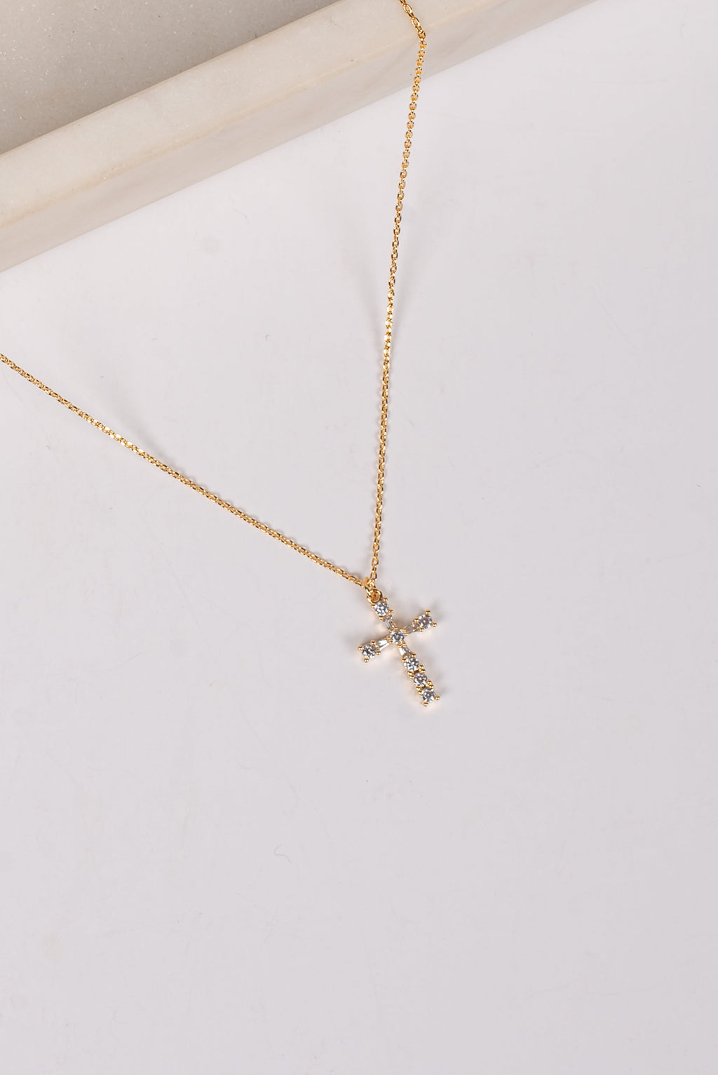 Wren Gold Rhinestone Cross Charm Necklace