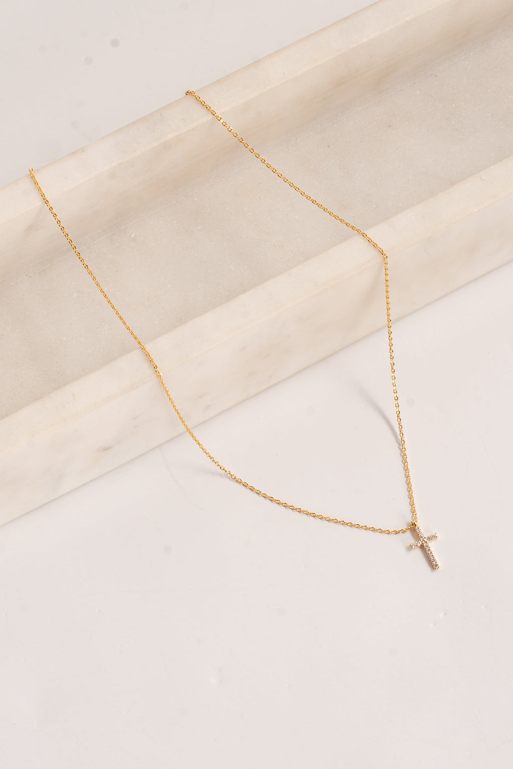 Harlow Gold Rhinestone Cross Charm Necklace