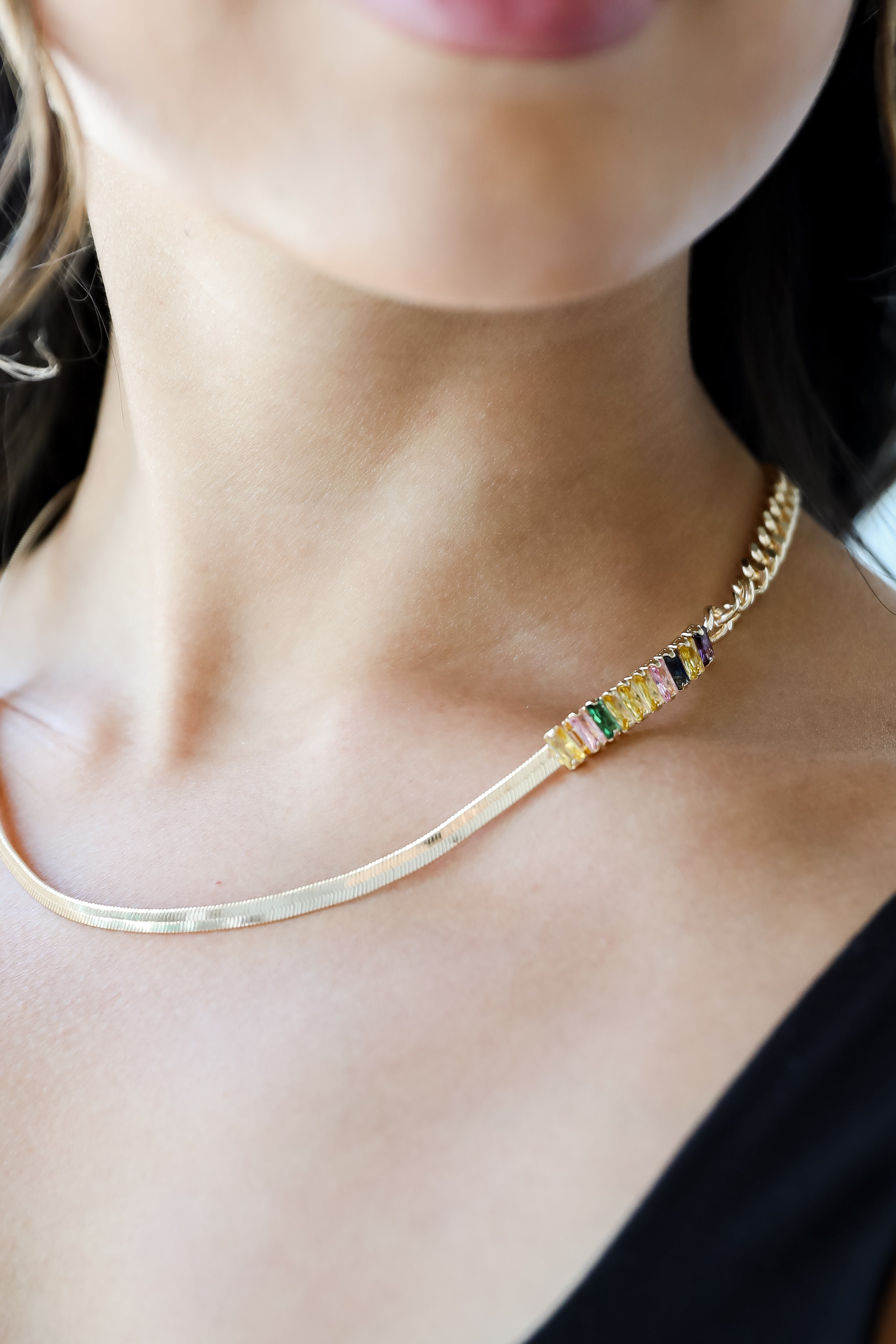 FINAL SALE - Maria Gold Gemstone Snake Chain Necklace