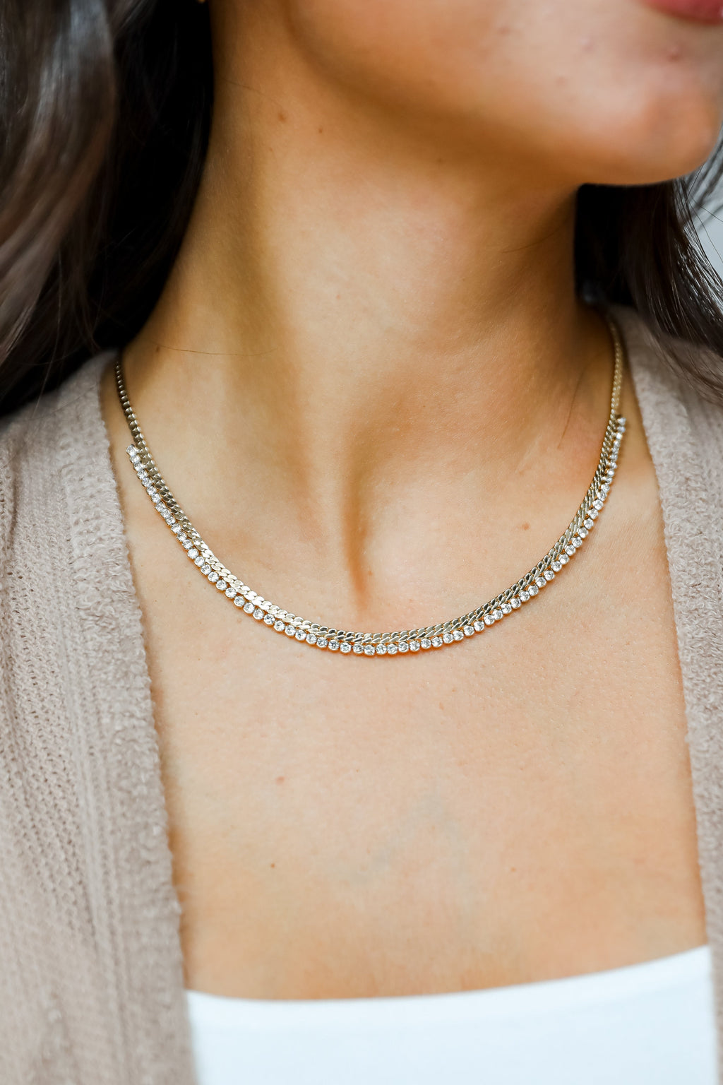 FINAL SALE - Gabriella Gold Rhinestone Chain Necklace