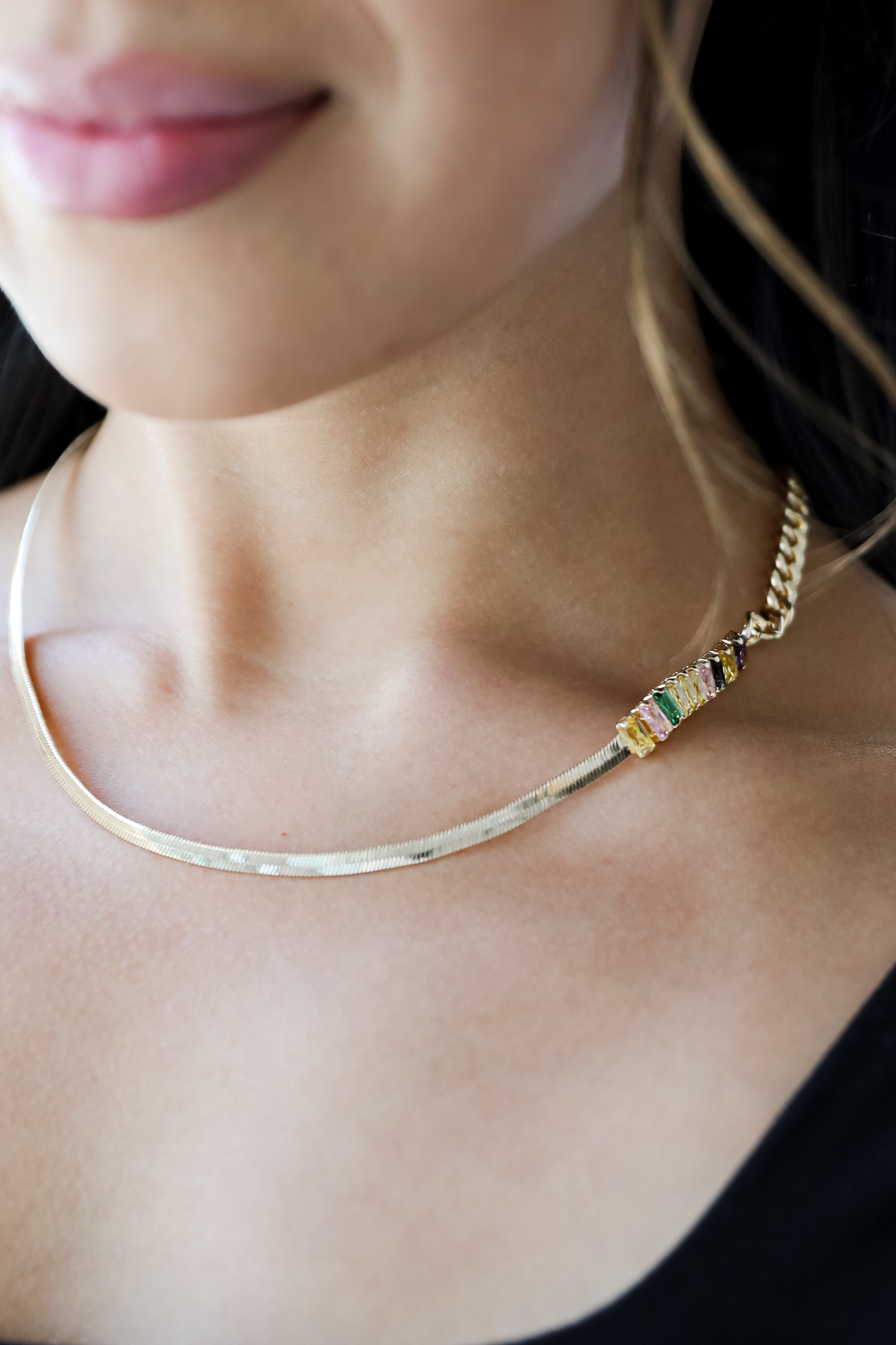 FINAL SALE - Maria Gold Gemstone Snake Chain Necklace
