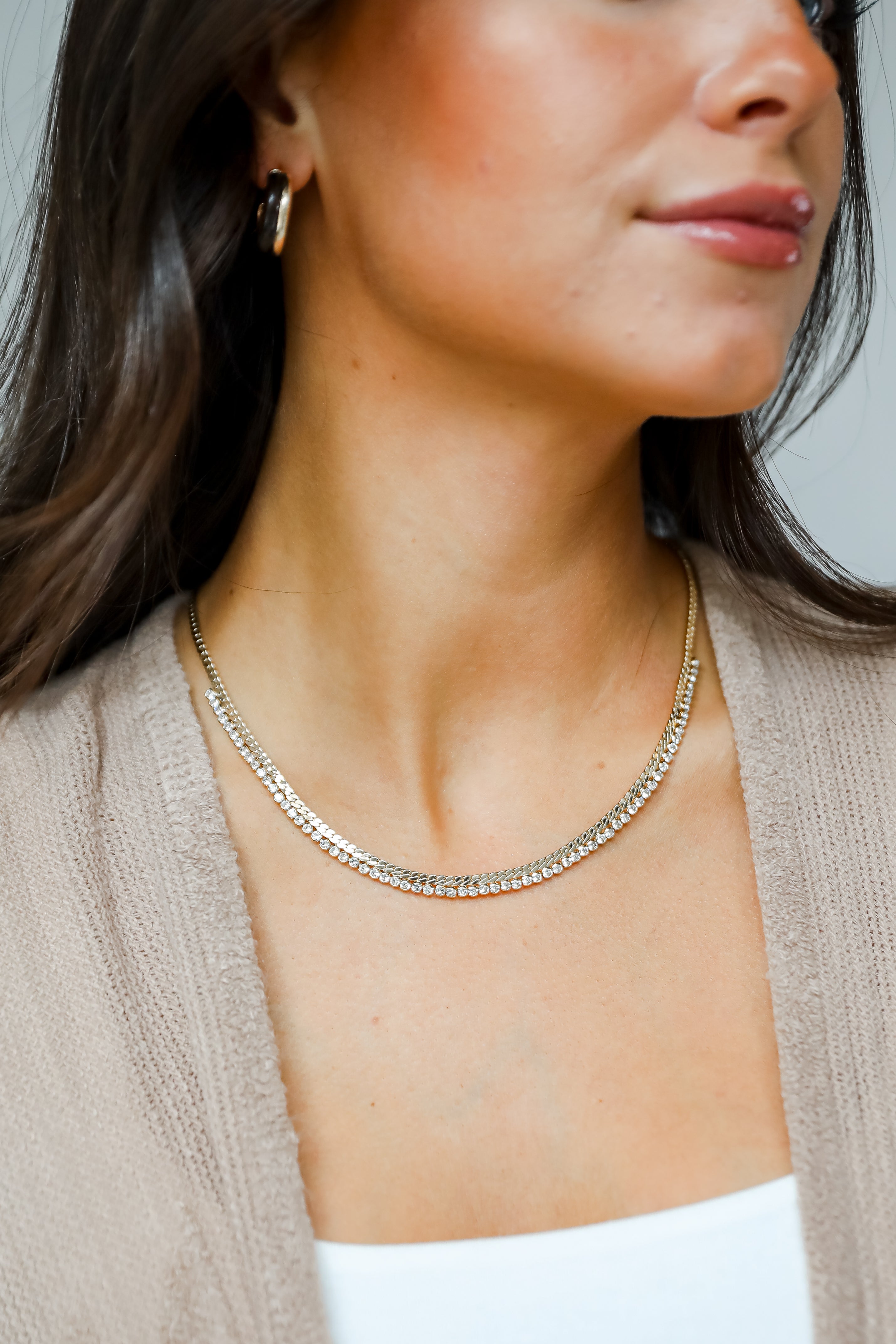 FINAL SALE - Gabriella Gold Rhinestone Chain Necklace
