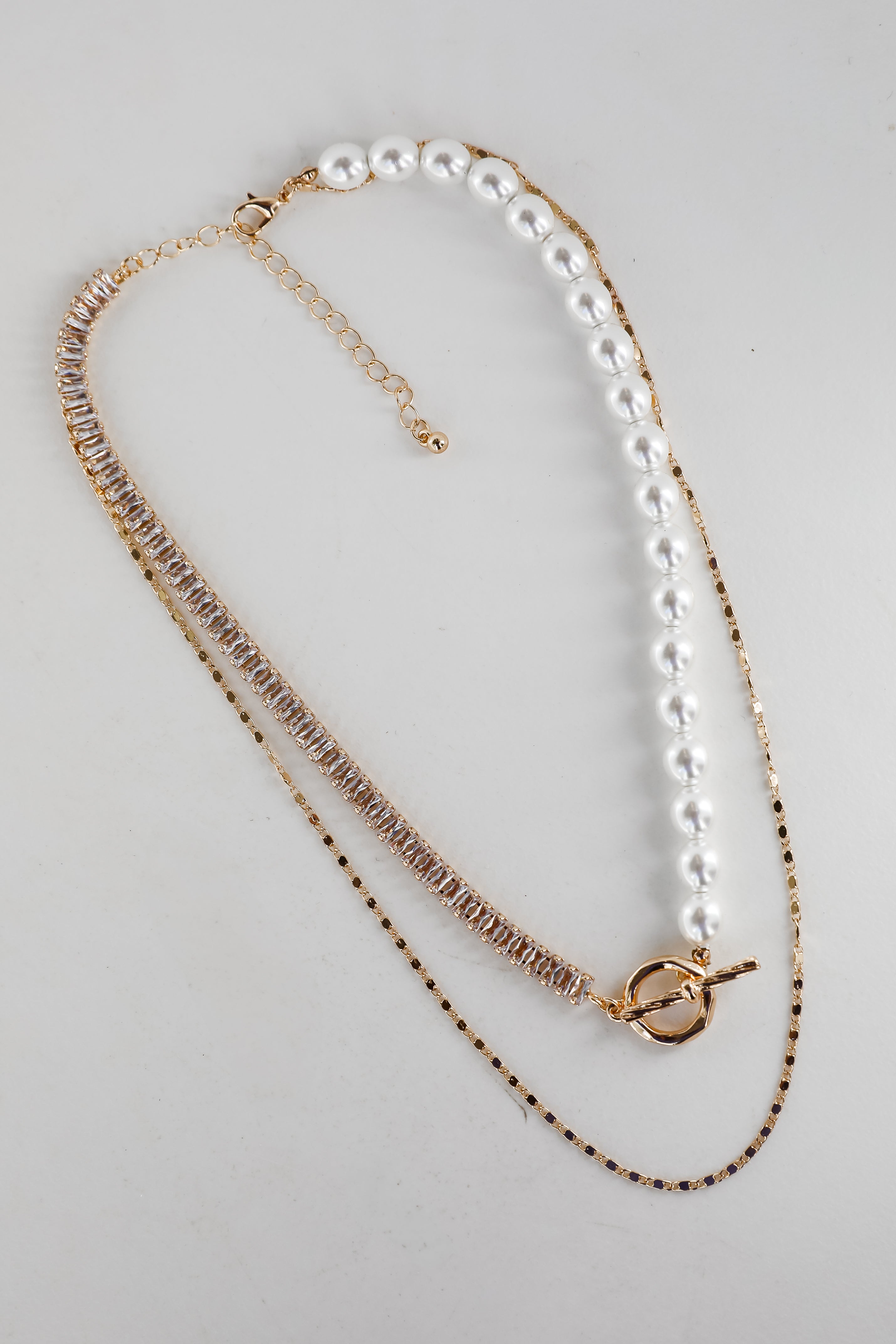 FINAL SALE - Stella Gold Rhinestone Pearl Layered Necklace