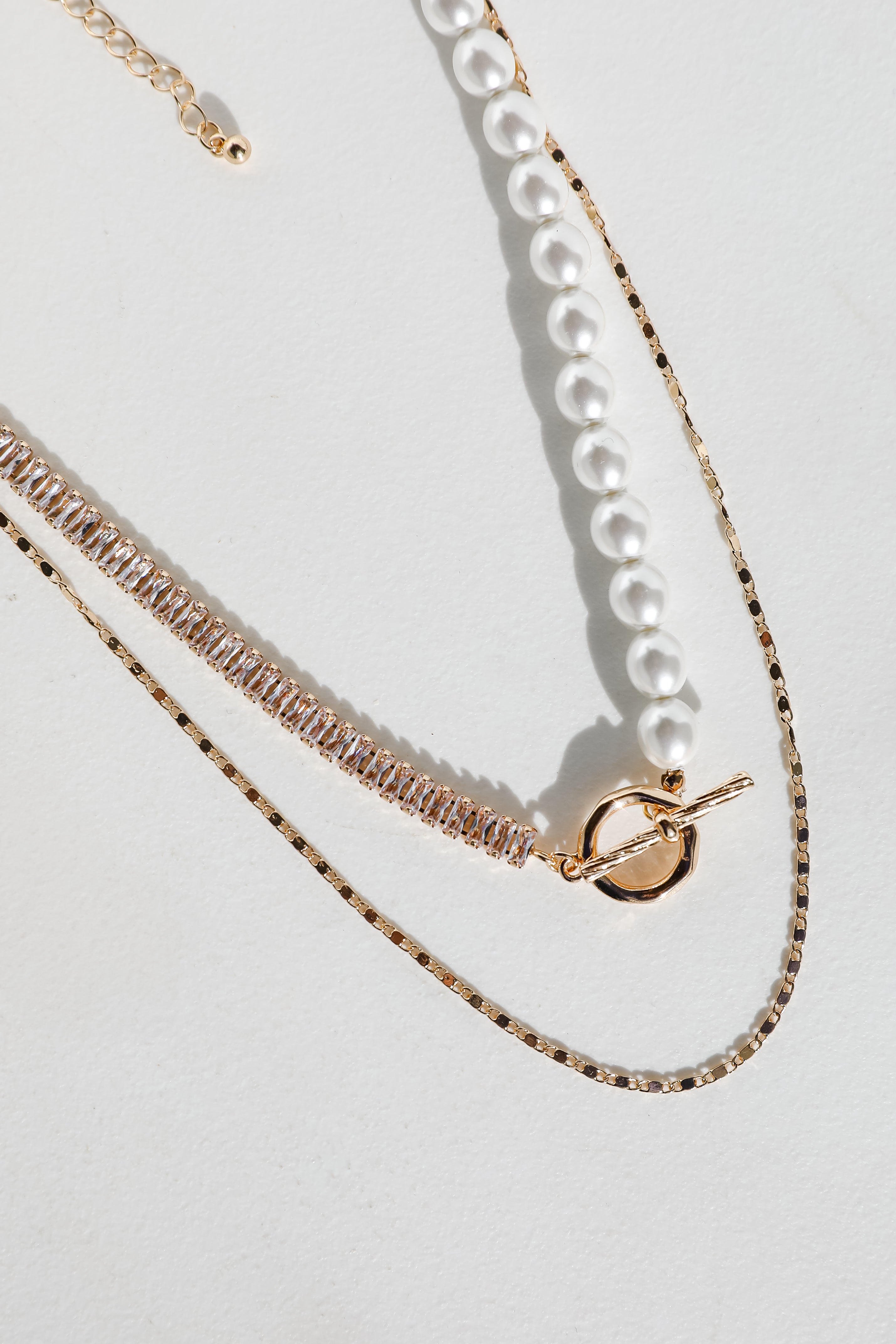 FINAL SALE - Stella Gold Rhinestone Pearl Layered Necklace