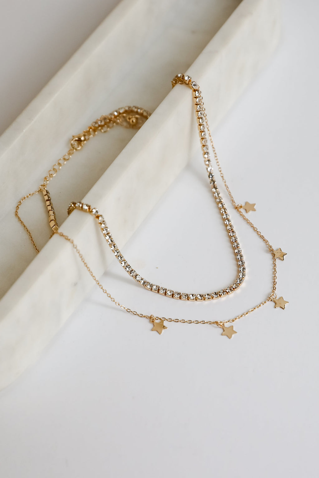 FINAL SALE - Bri Gold Rhinestone Star Charm Layered Necklace