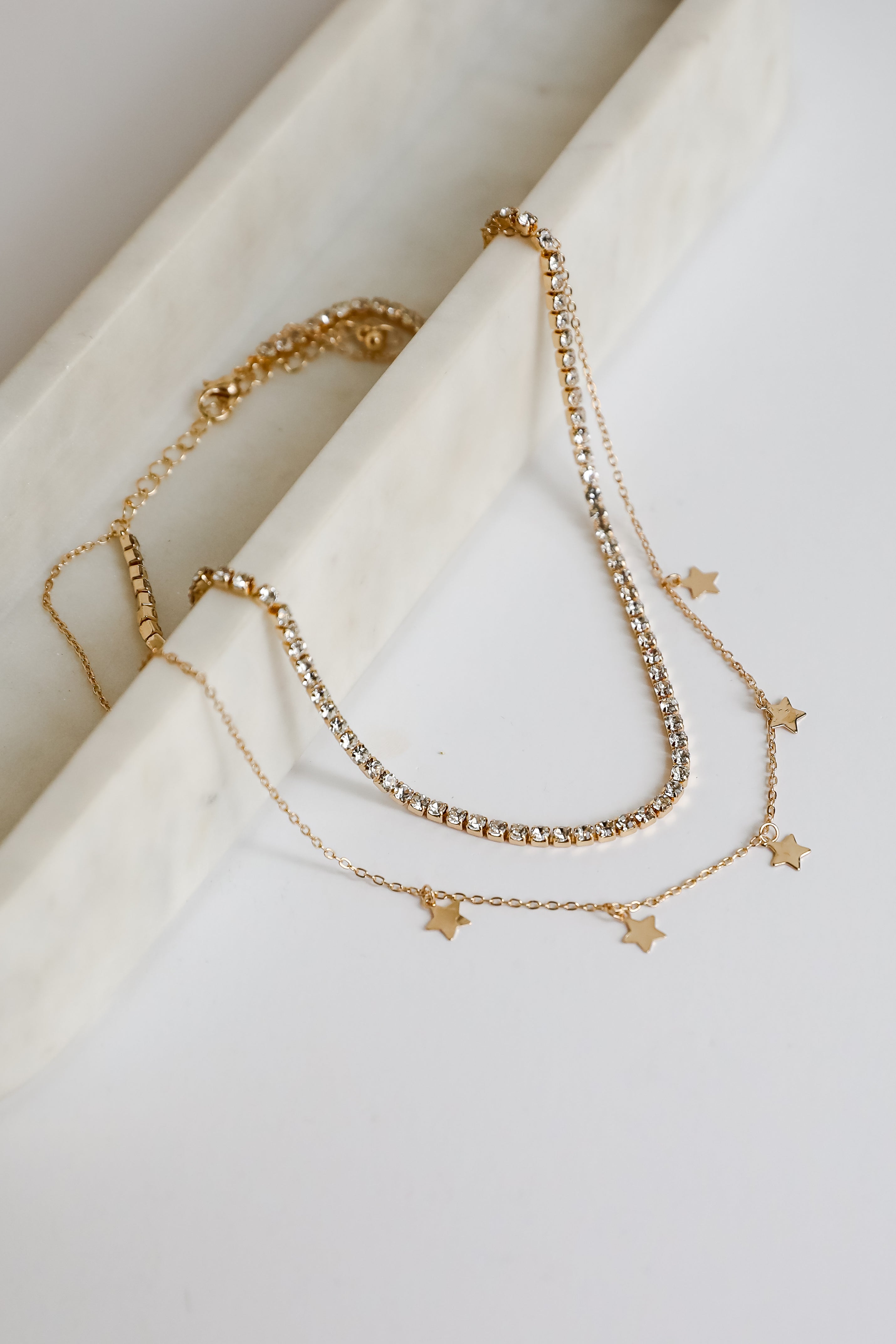 FINAL SALE - Bri Gold Rhinestone Star Charm Layered Necklace