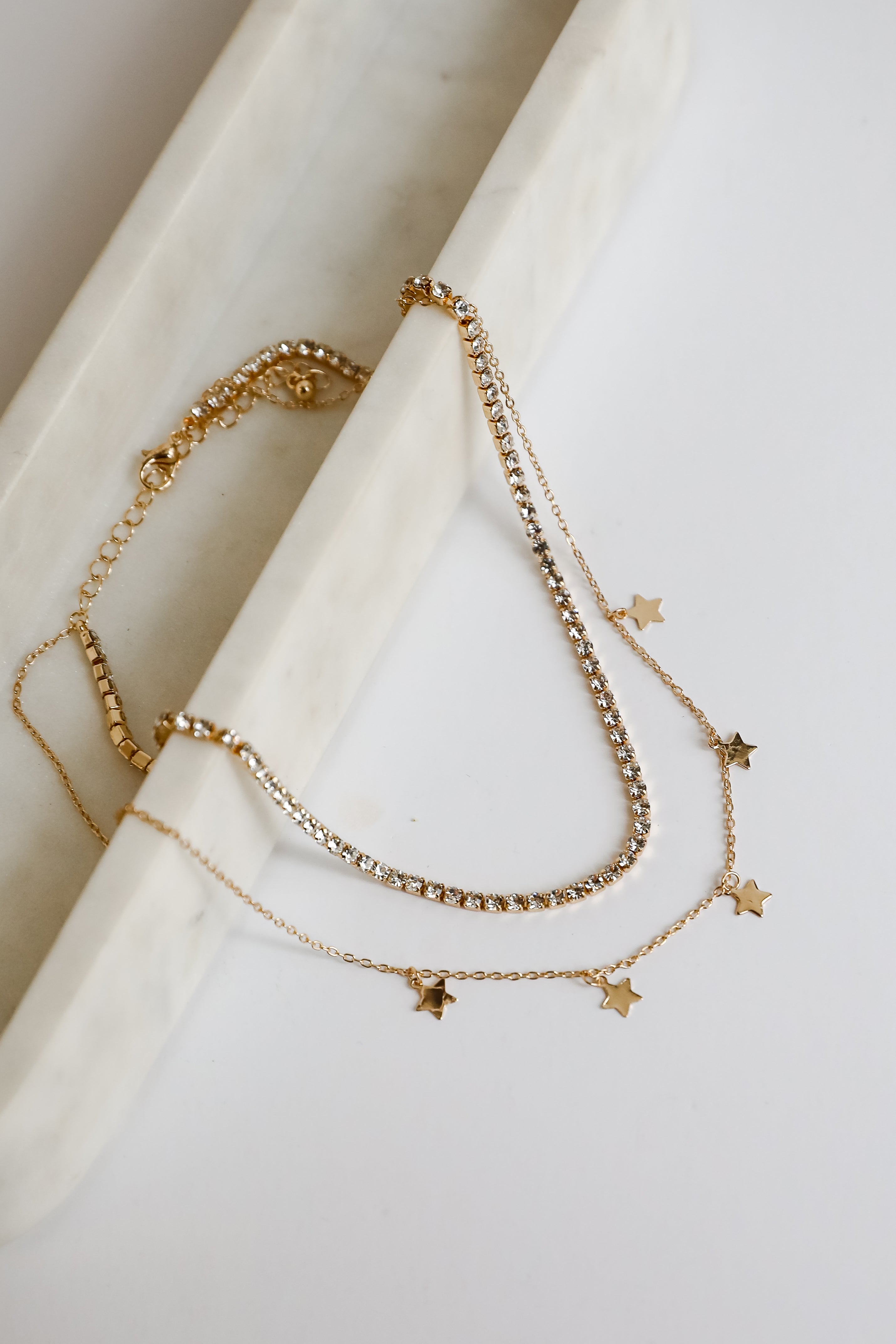FINAL SALE - Bri Gold Rhinestone Star Charm Layered Necklace