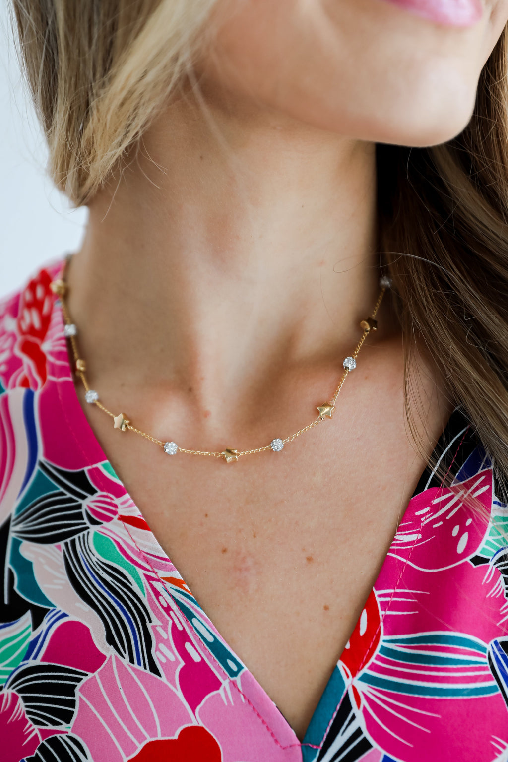 FINAL SALE - Rosie Gold Star + Rhinestone Charm Necklace