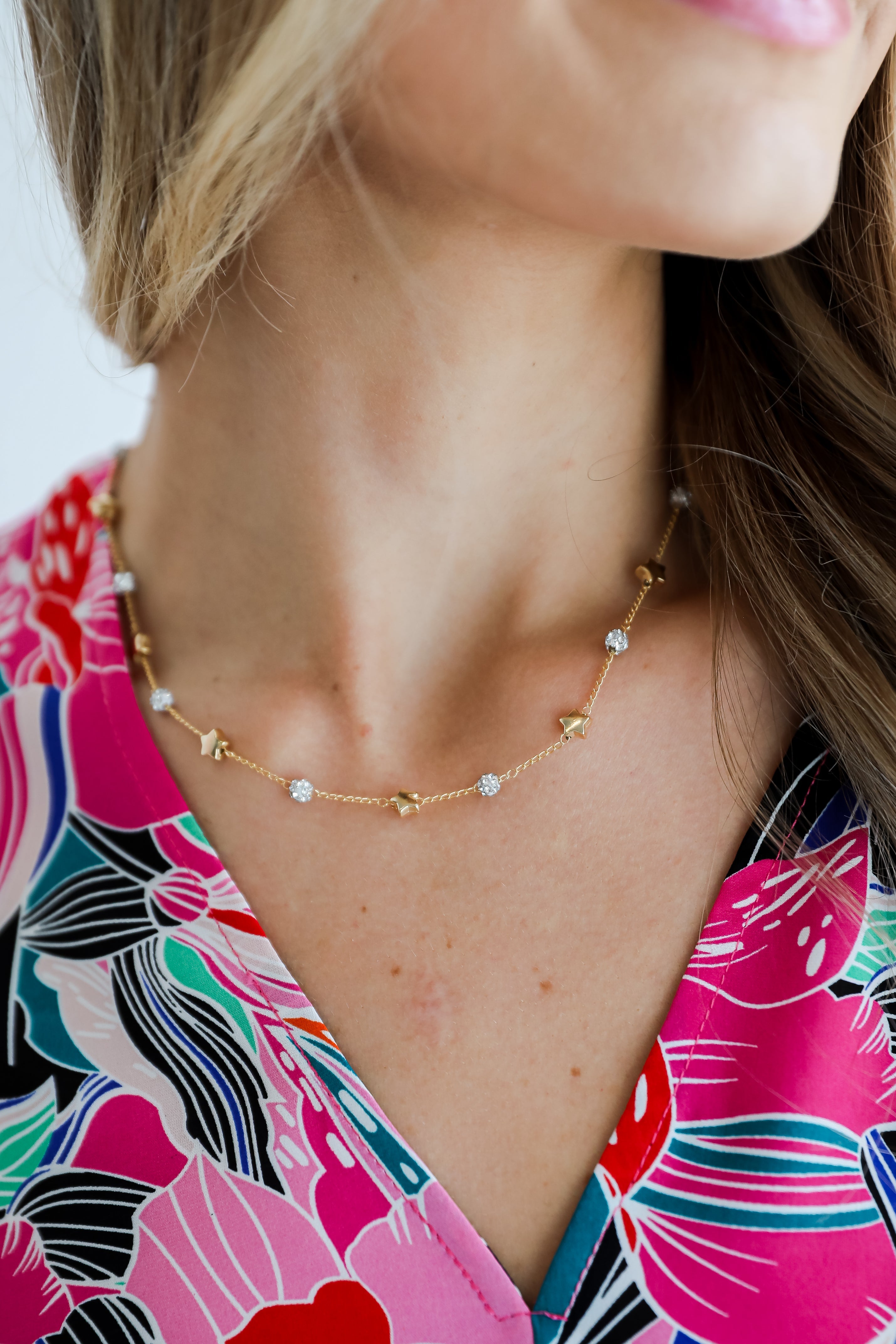 FINAL SALE - Rosie Gold Star + Rhinestone Charm Necklace