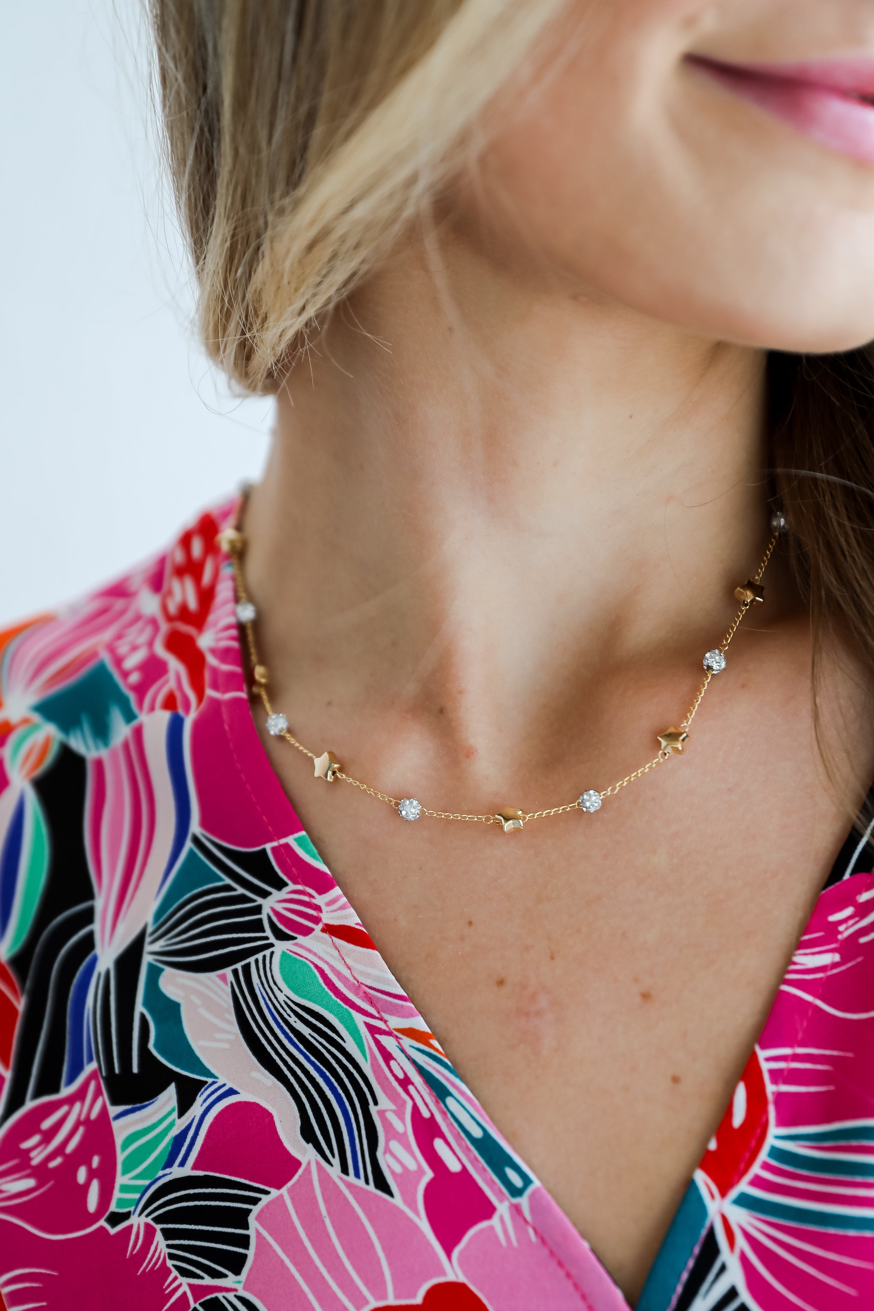 FINAL SALE - Rosie Gold Star + Rhinestone Charm Necklace