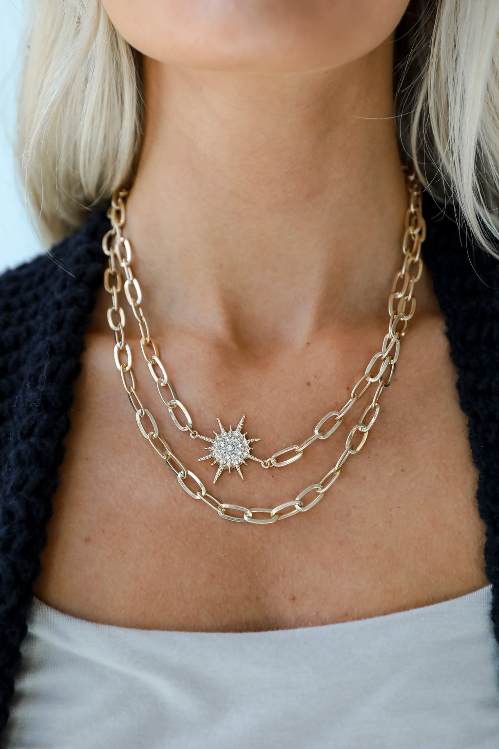FINAL SALE - Bianca Gold Sunburst Layered Chain Necklace