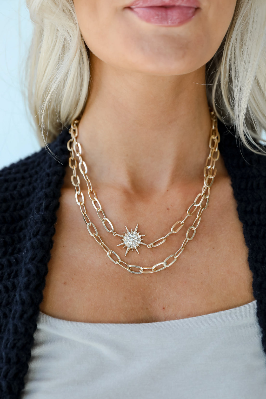 FINAL SALE - Bianca Gold Sunburst Layered Chain Necklace