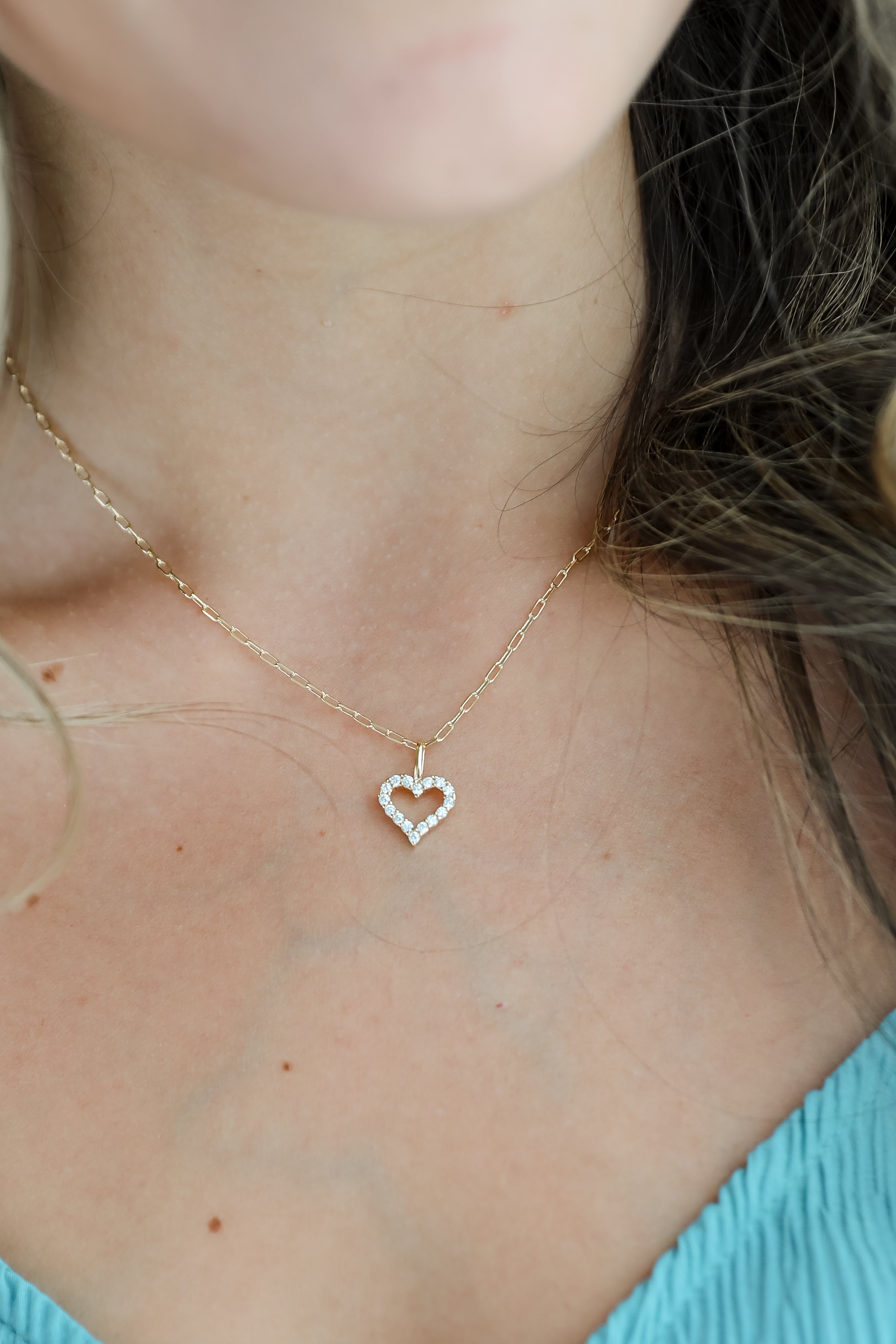 FINAL SALE - Gabi Gold Rhinestone Heart Charm Necklace