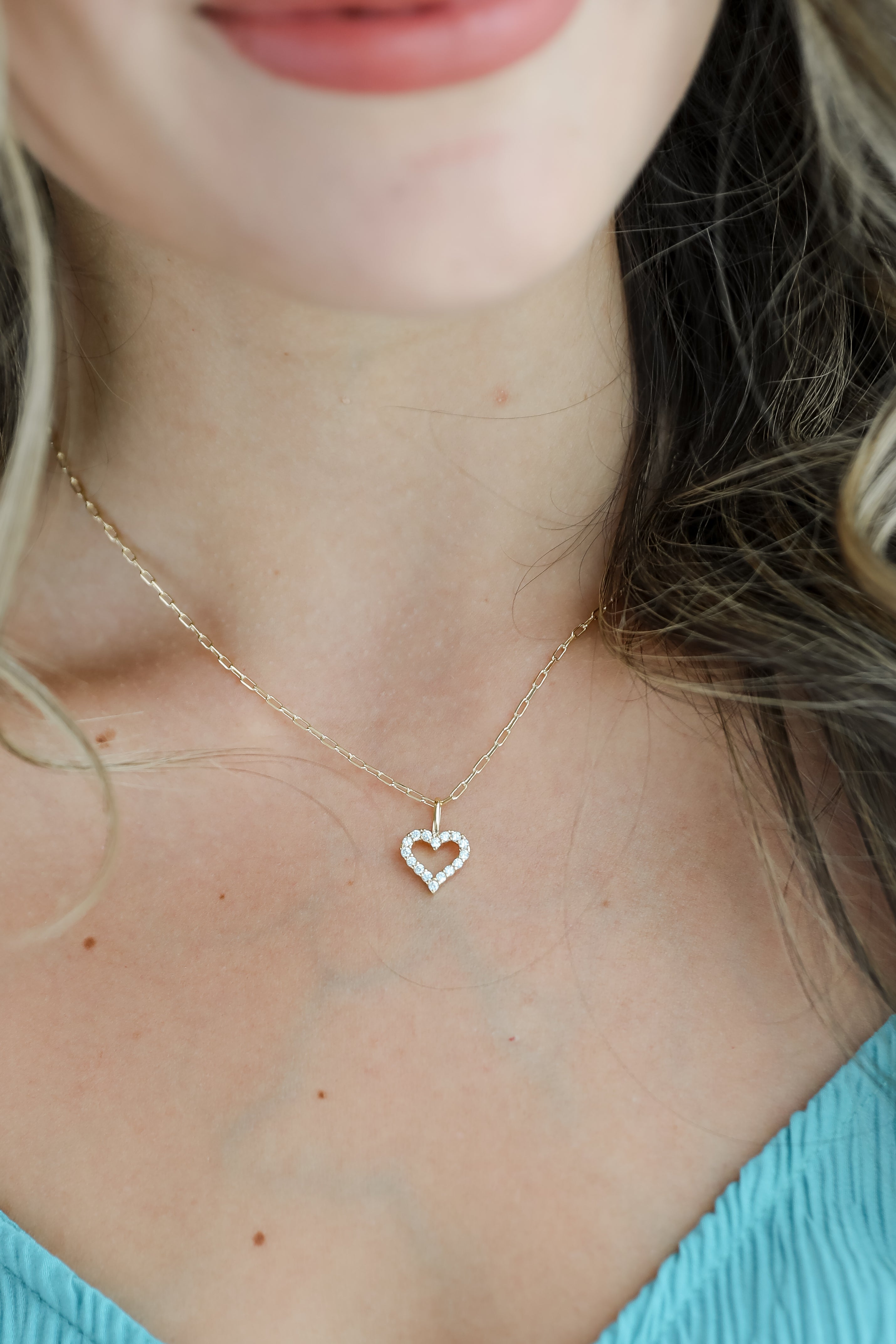 FINAL SALE - Gabi Gold Rhinestone Heart Charm Necklace
