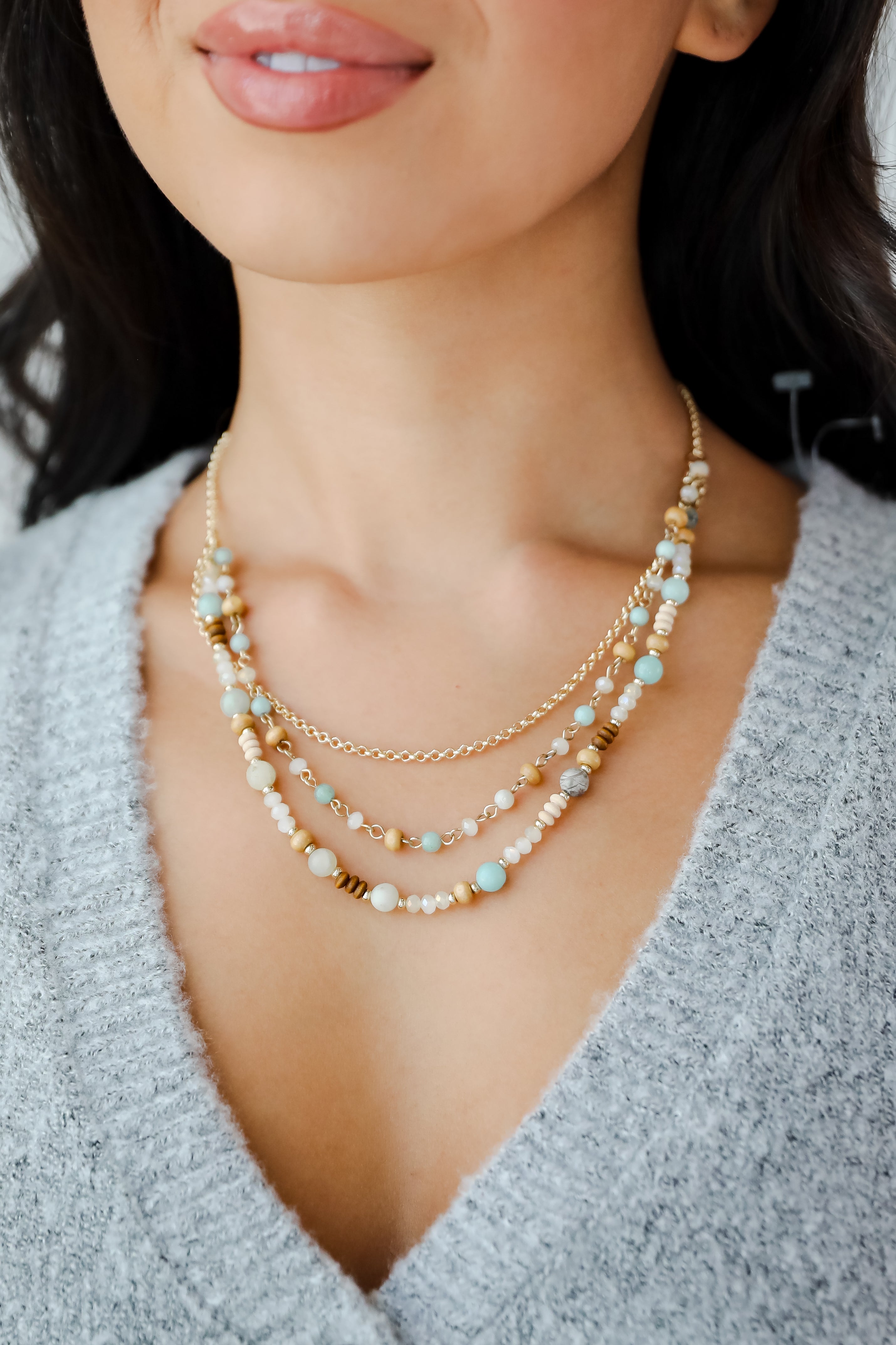 FINAL SALE - Eloise Mint Beaded Layered Necklace