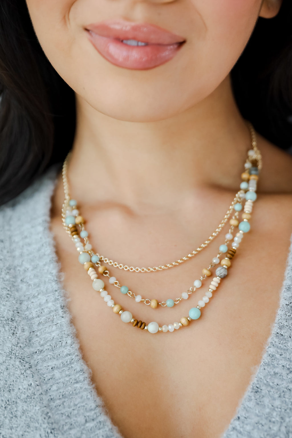 FINAL SALE - Eloise Mint Beaded Layered Necklace