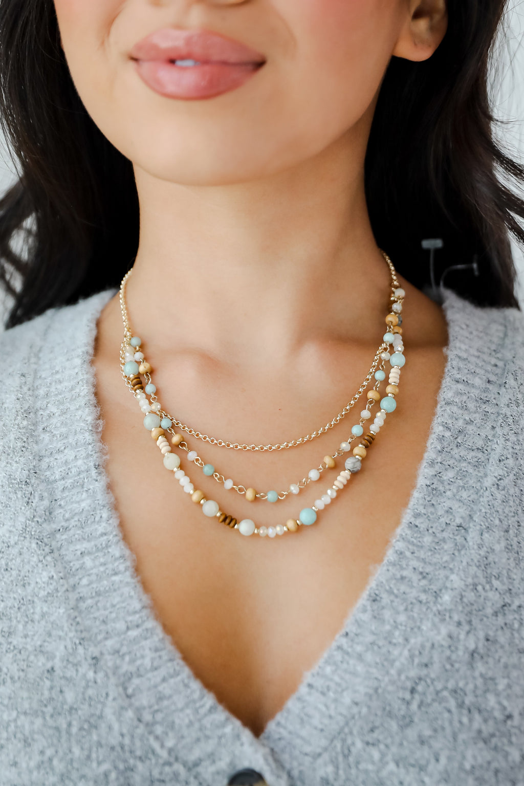 FINAL SALE - Eloise Mint Beaded Layered Necklace