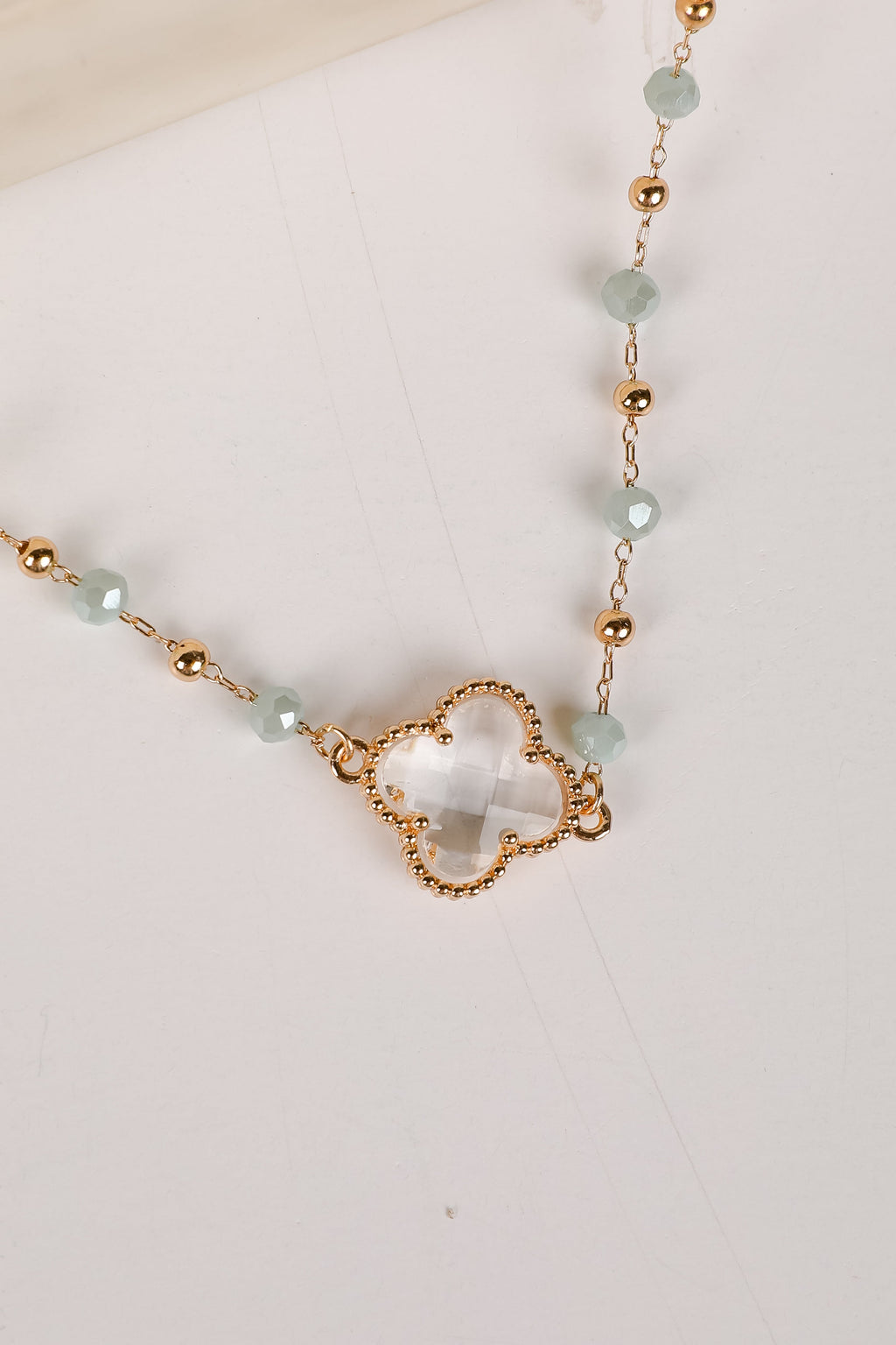 Rowan Mint Beaded Quatrefoil Charm Necklace