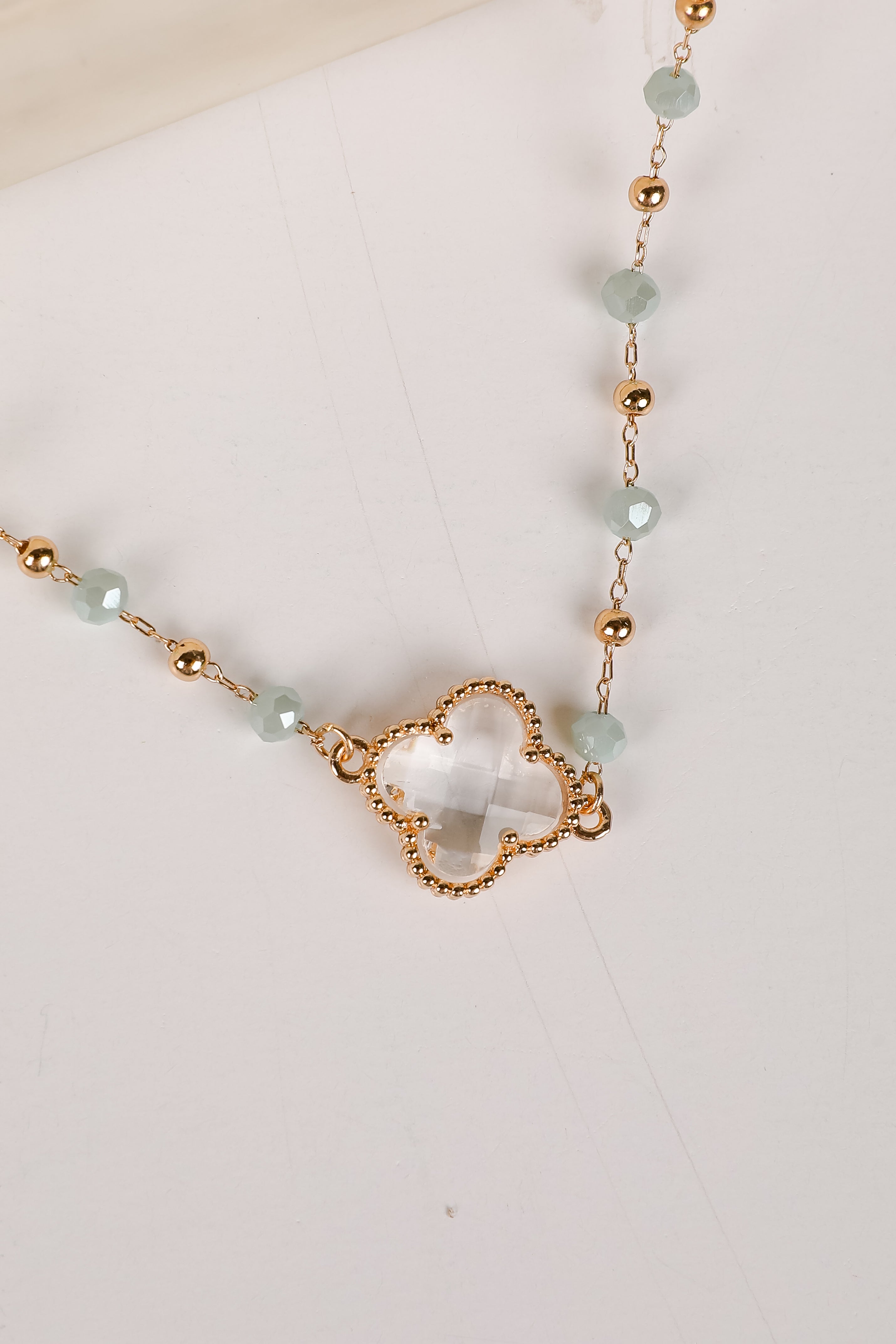 Rowan Mint Beaded Quatrefoil Charm Necklace