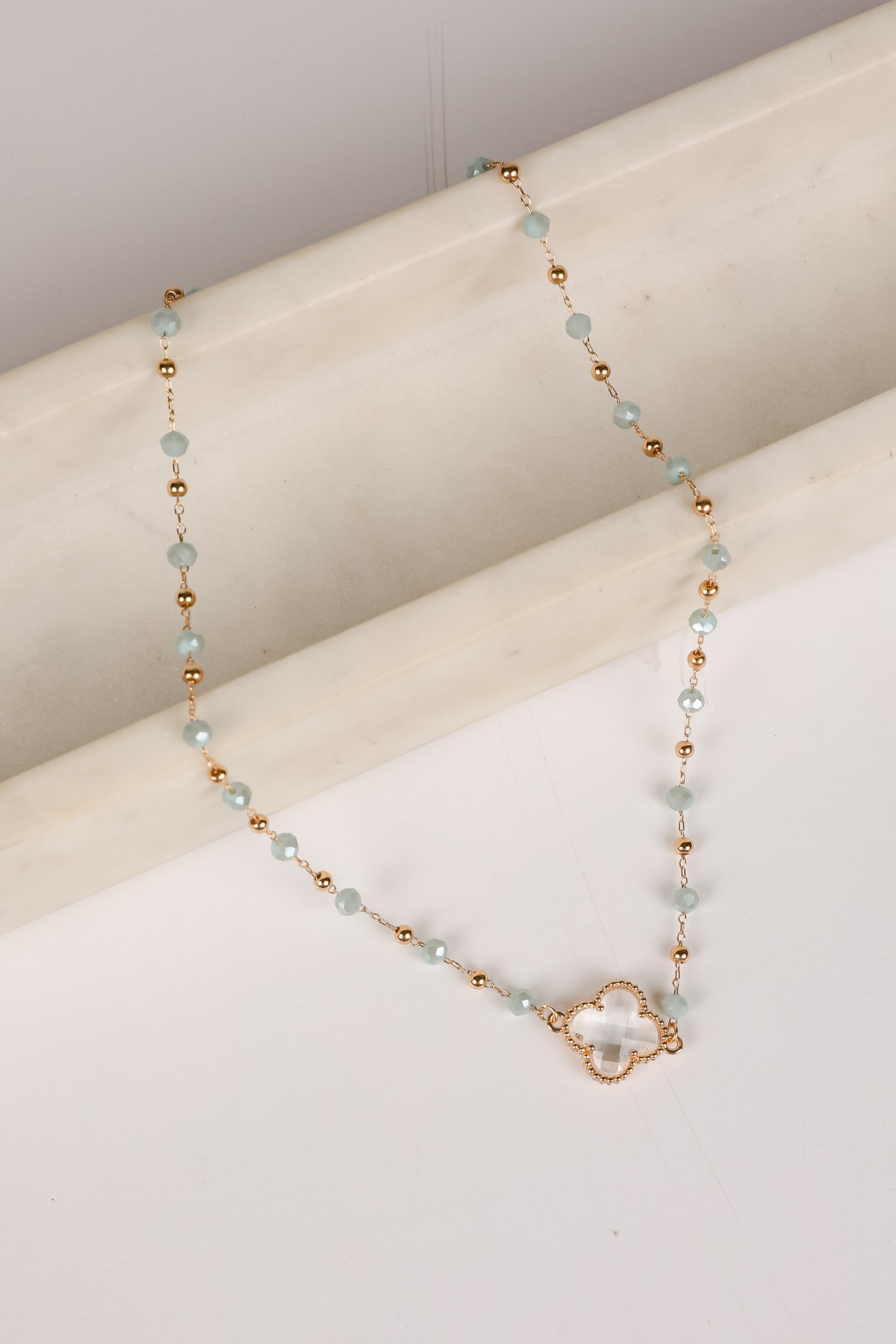 Rowan Mint Beaded Quatrefoil Charm Necklace