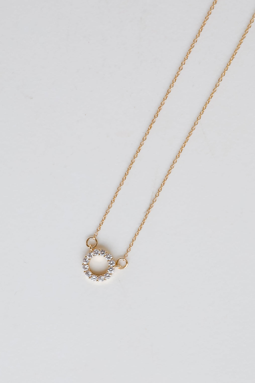 Gold Rhinestone Circle Charm Necklace