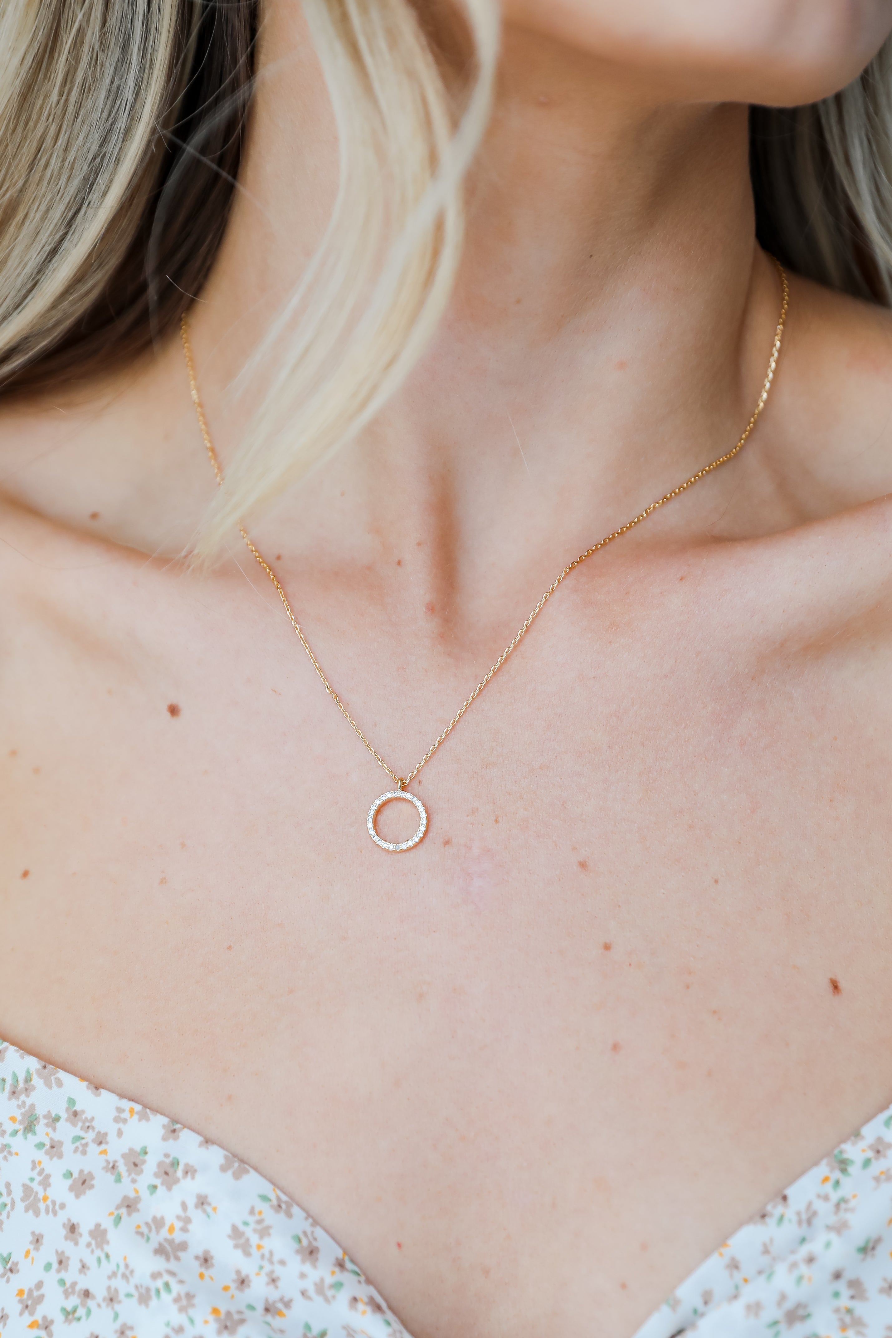 FINAL SALE - Camila Gold Rhinestone Circle Charm Necklace