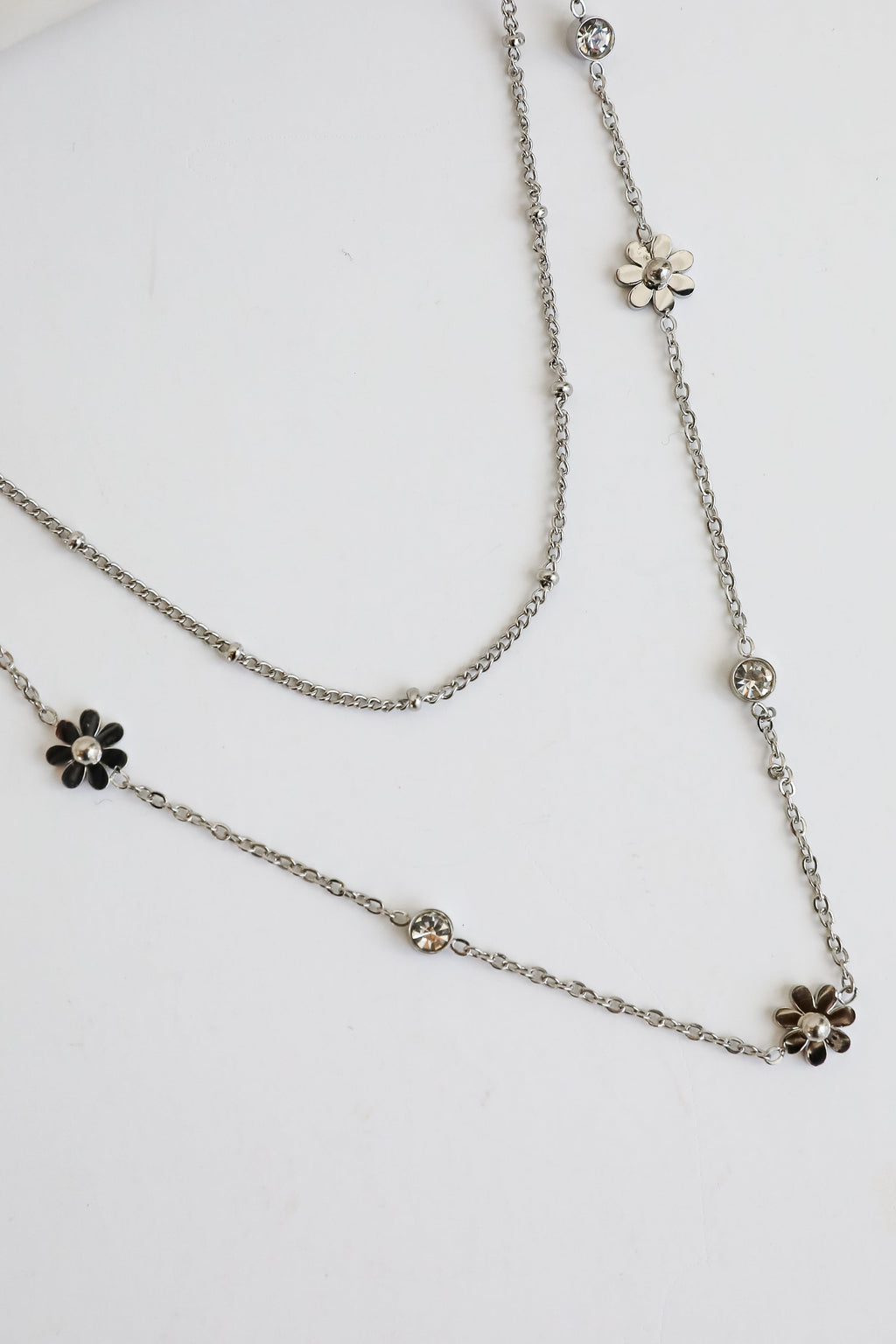 Lindsay Silver Flower Charm Layered Necklace