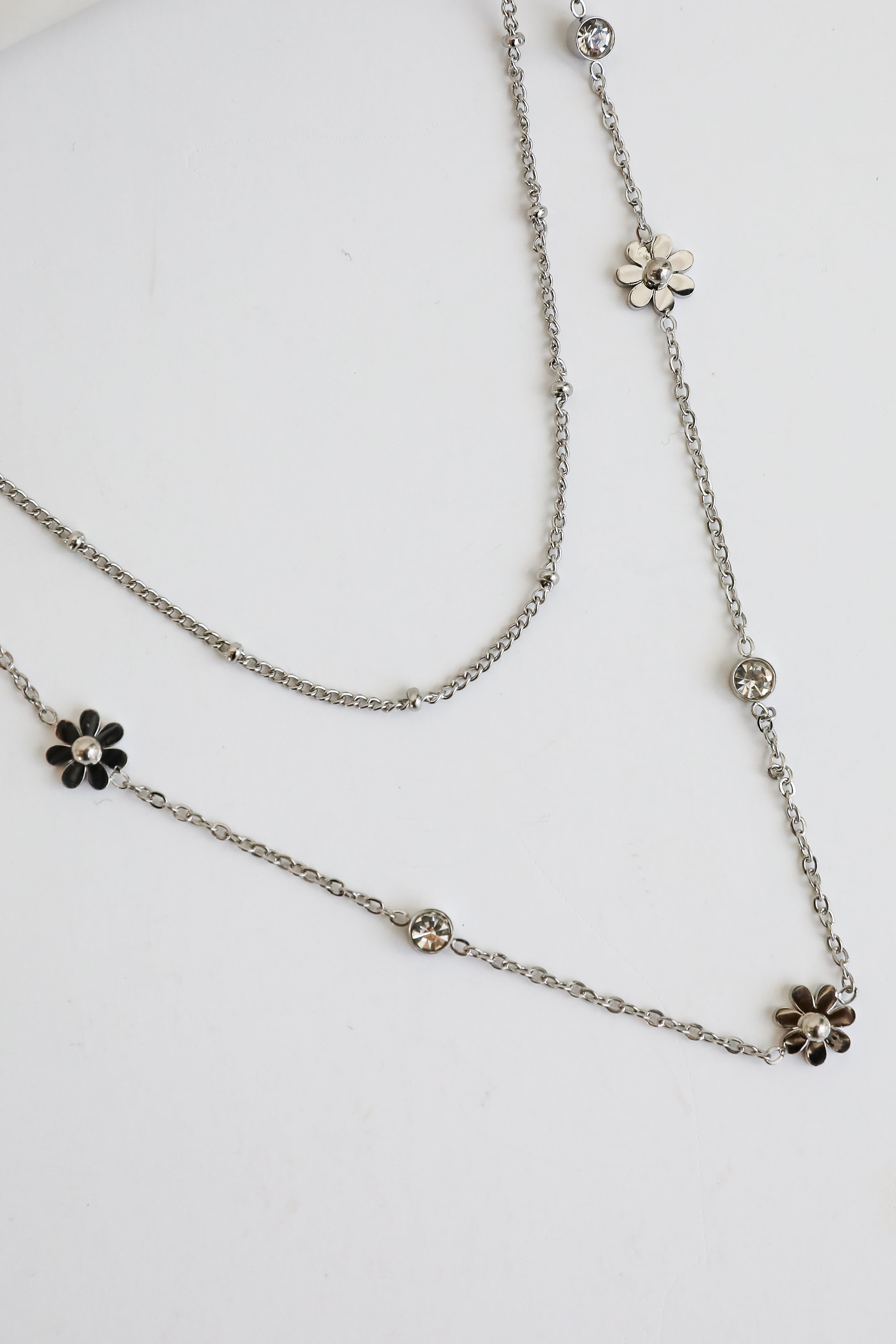 Lindsay Silver Flower Charm Layered Necklace