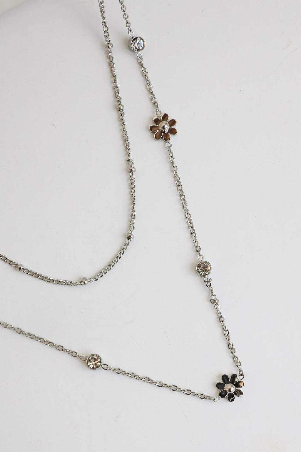 Lindsay Silver Flower Charm Layered Necklace