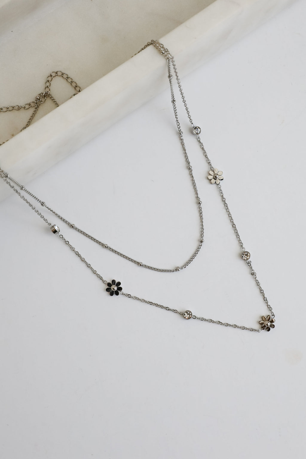 Lindsay Silver Flower Charm Layered Necklace