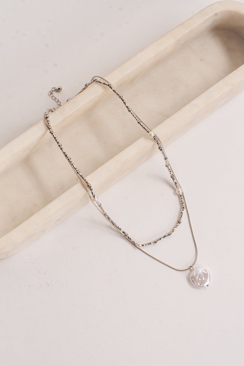 Sofia Silver Pearl Charm Layered Necklace