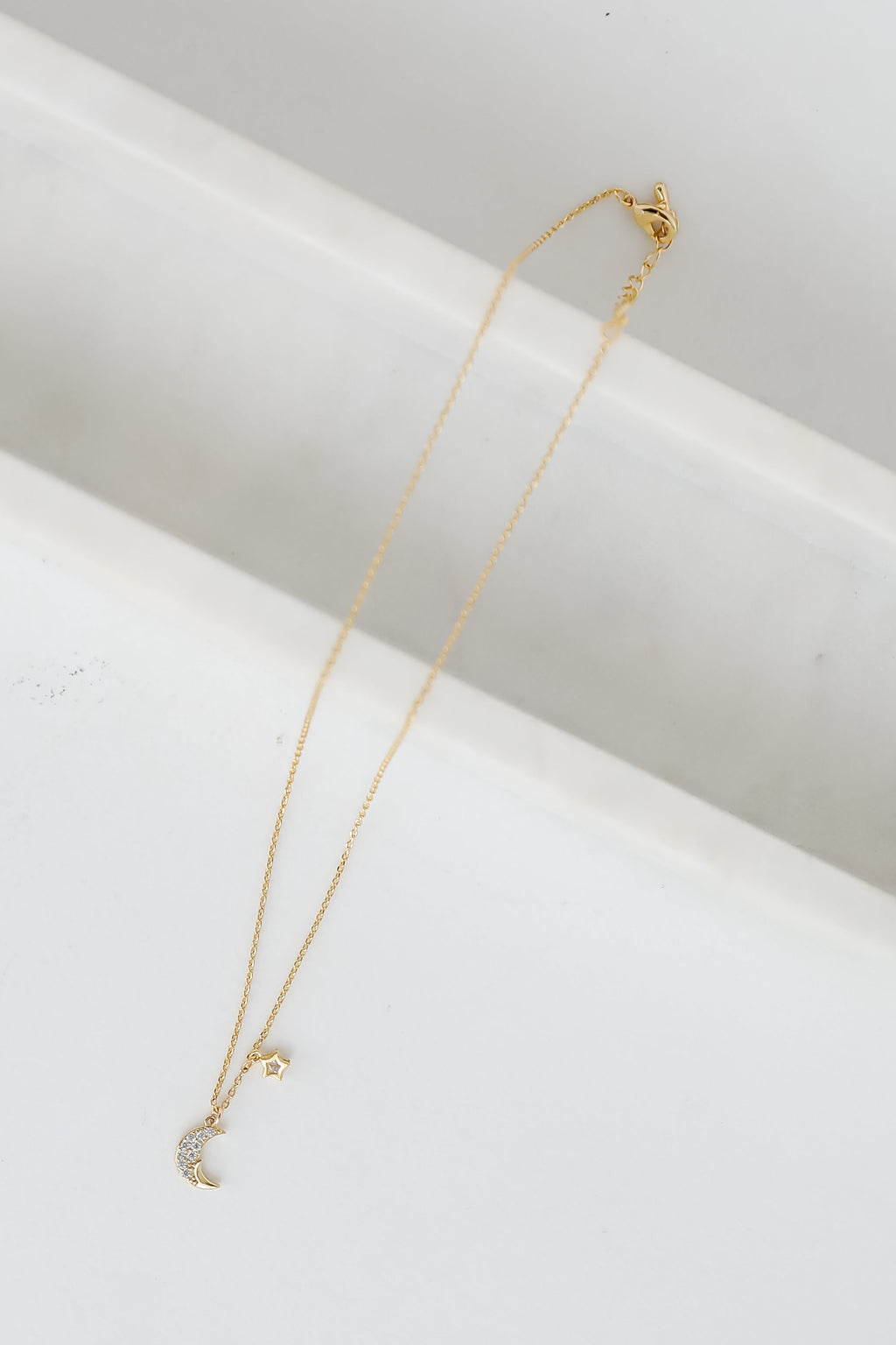 FINAL SALE - Emilee Gold Rhinestone Crescent Moon Charm Necklace