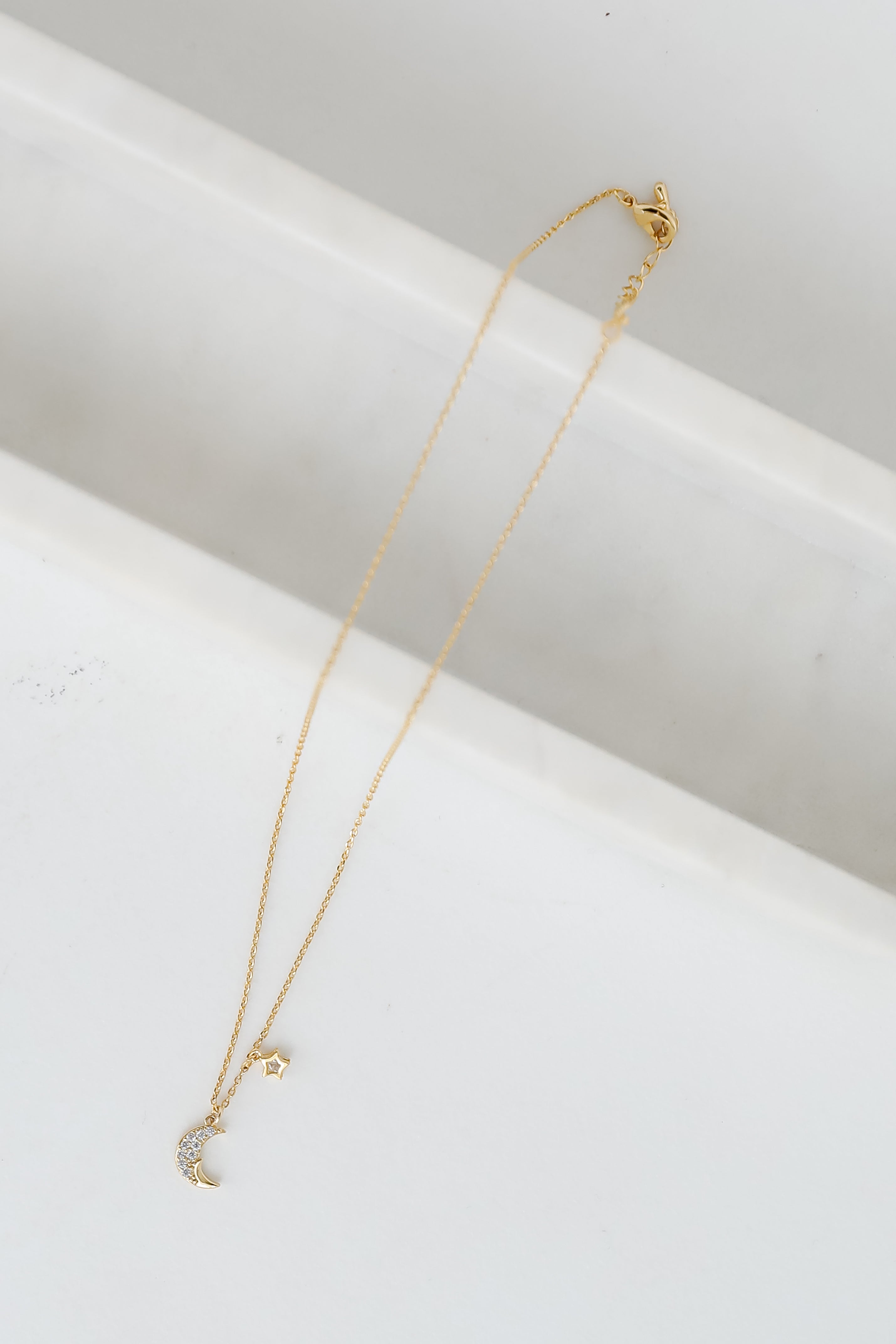 FINAL SALE - Emilee Gold Rhinestone Crescent Moon Charm Necklace